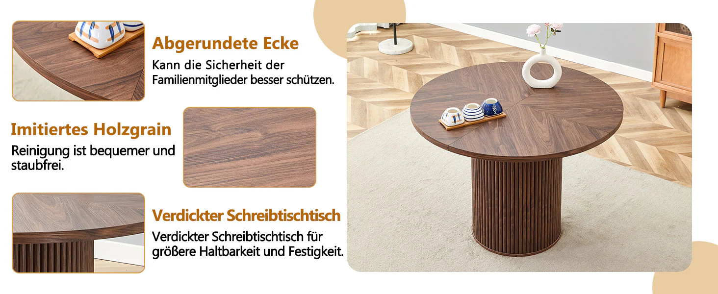 Round Dining Table 100cm 4-6 Seater Storage Cylindrical Leg - Walnut Look MDF - Image 10