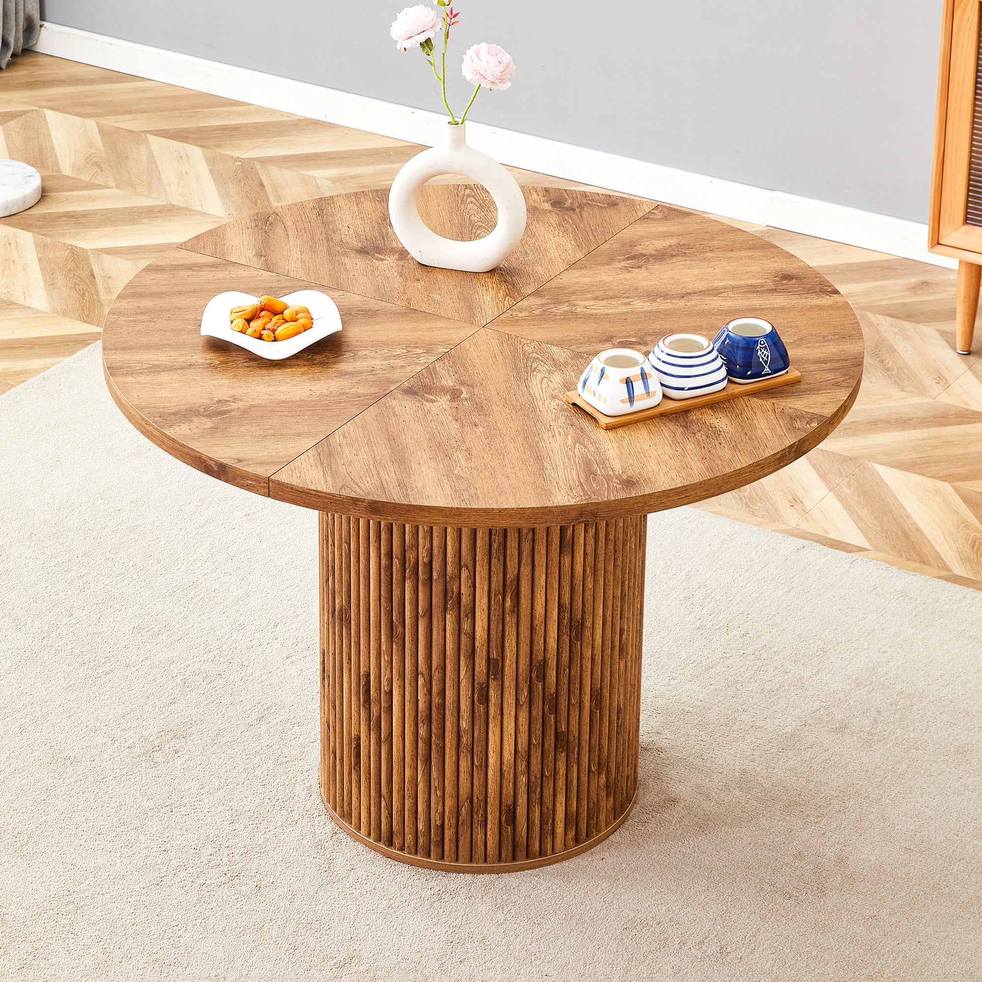 Round Dining Table 100cm 4-6 Seater with Storage - MDF