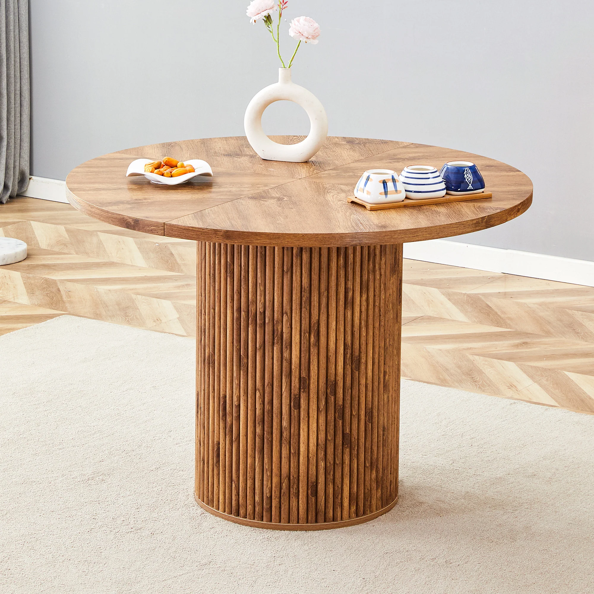 Round Dining Table 100cm 4-6 Seater with Storage - MDF - Image 2