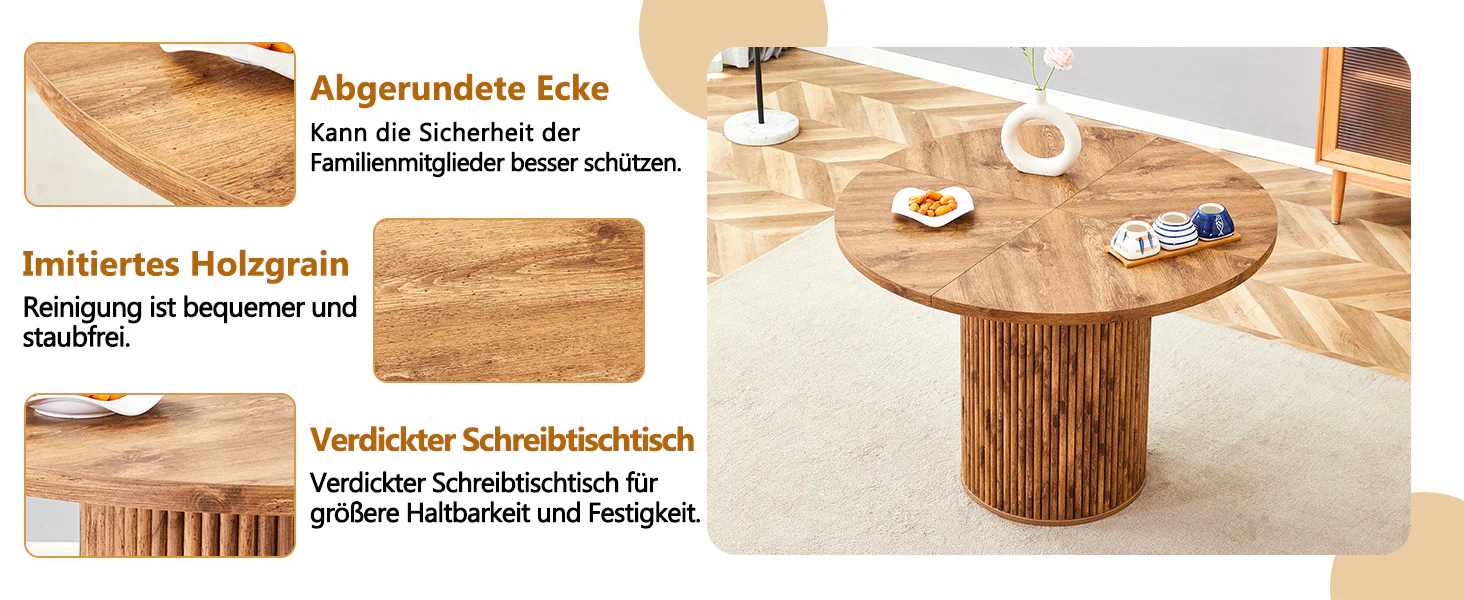 Round Dining Table 100cm 4-6 Seater with Storage - MDF - Image 7