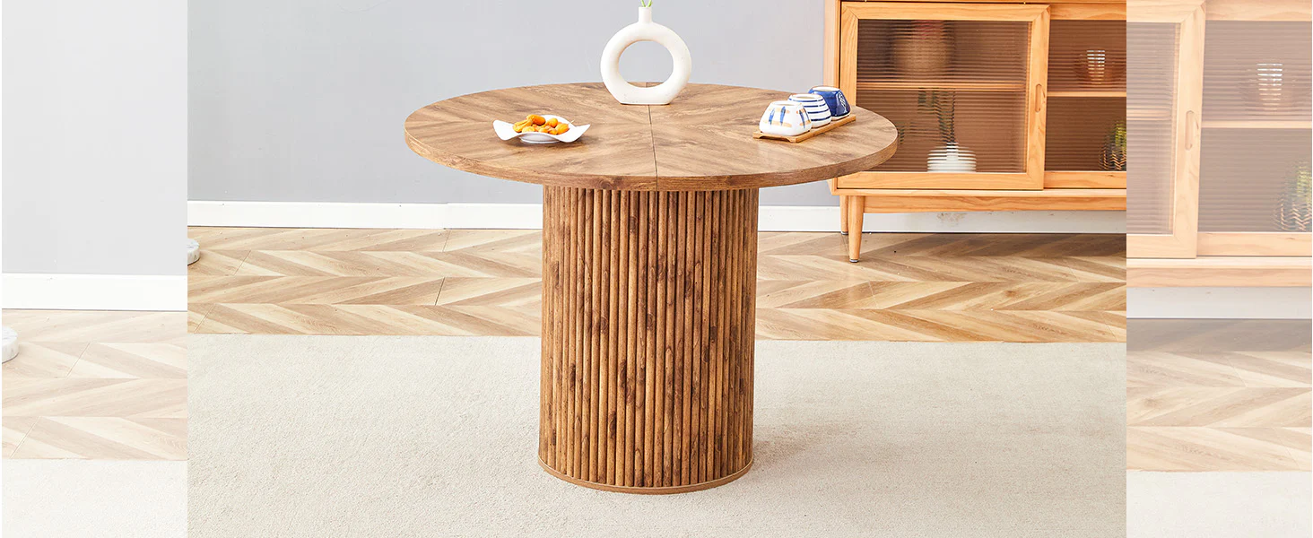 Round Dining Table 100cm 4-6 Seater with Storage - MDF - Image 8
