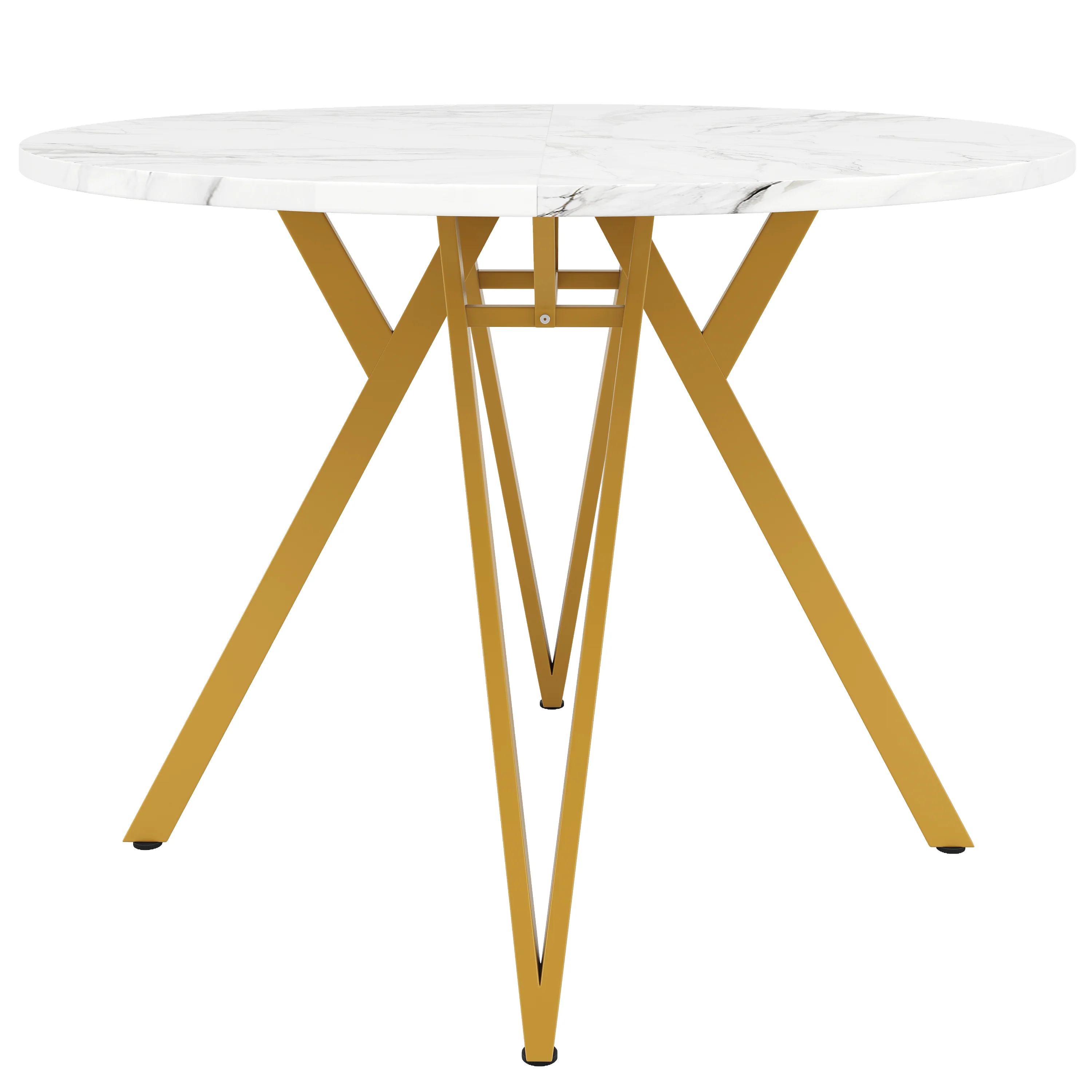 Round Dining Table 100cm 4-Seater Metal Legs MDF Marble Top - Gold - Image 5