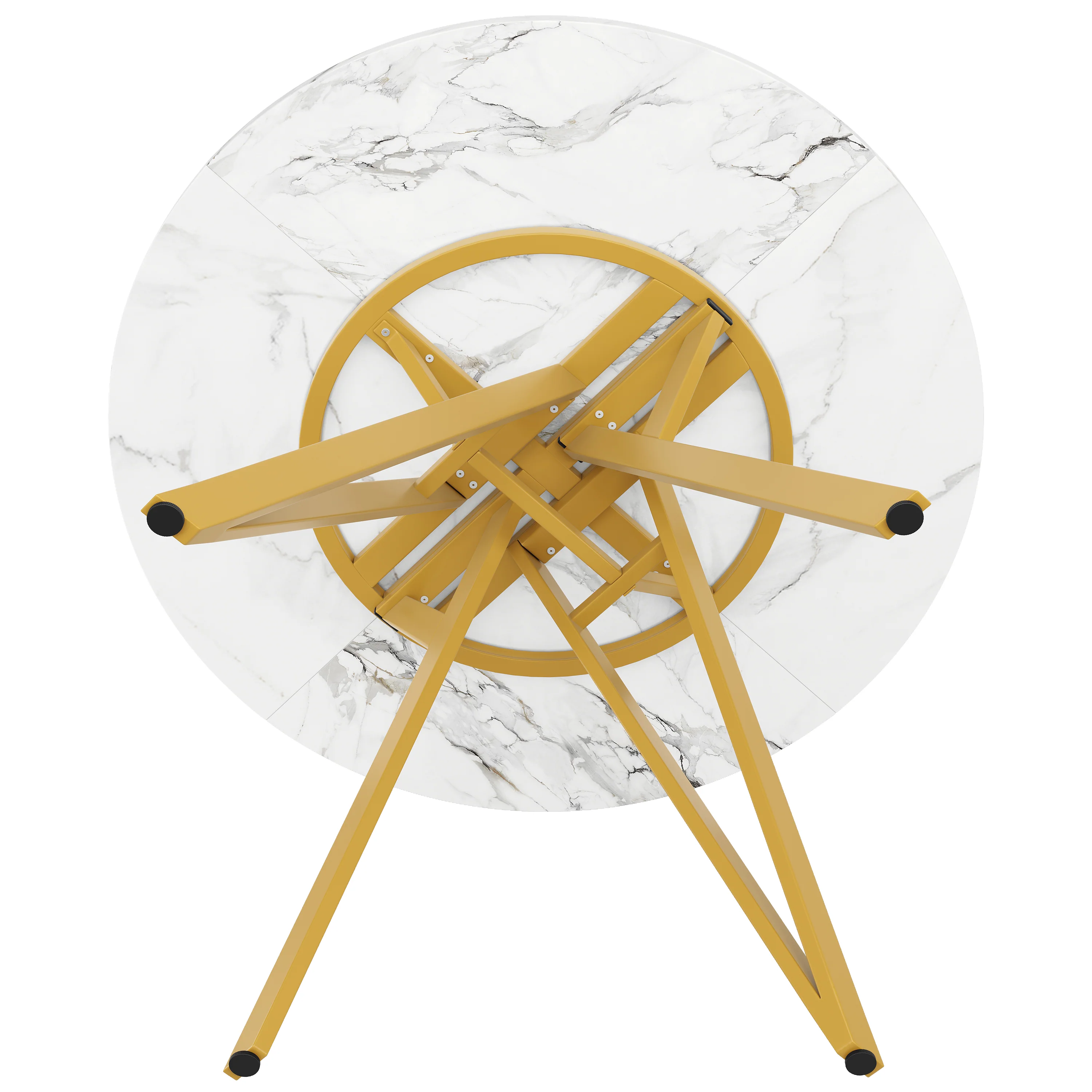 Round Dining Table 100cm 4-Seater Metal Legs MDF Marble Top - Gold - Image 9