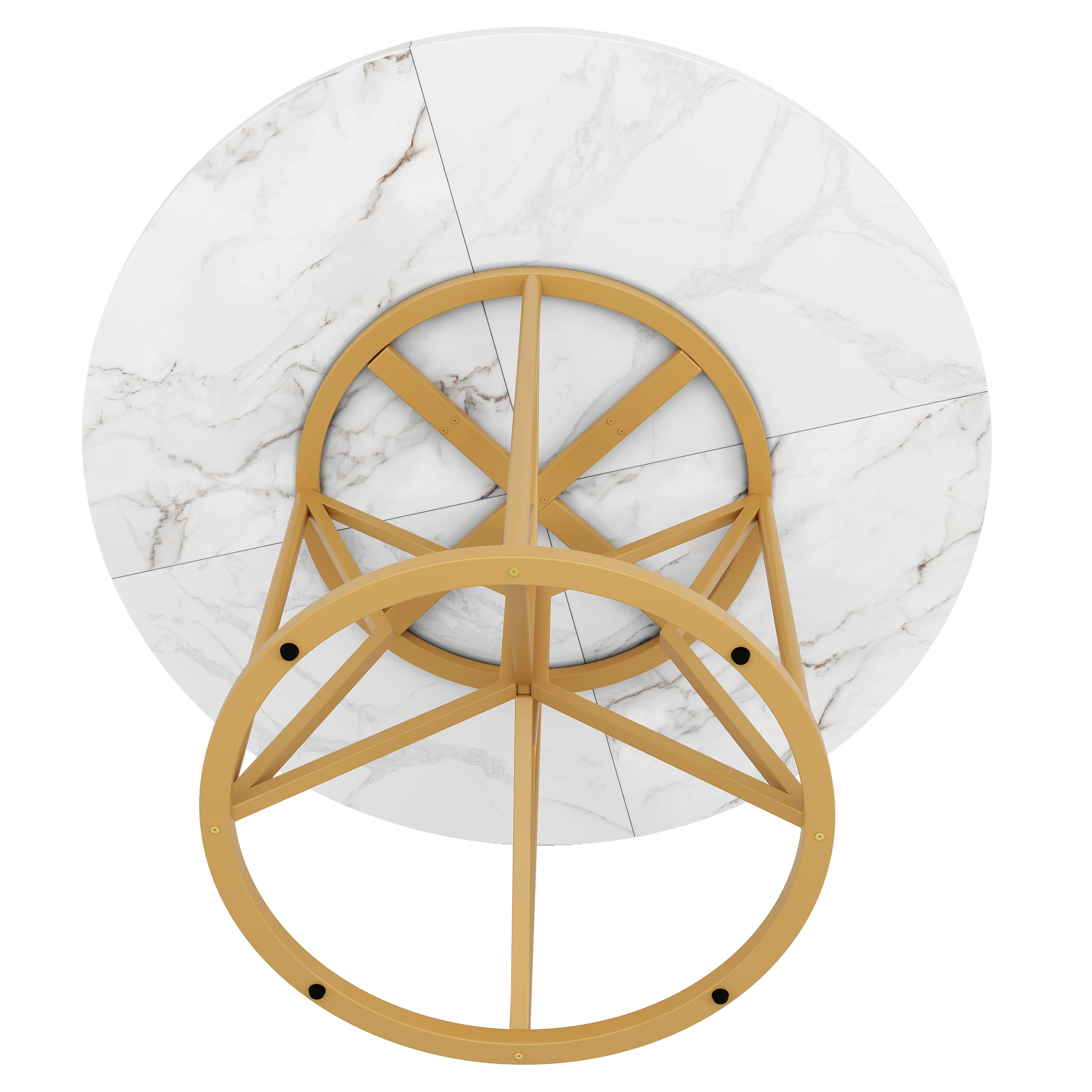 Round Dining Table 100cm Marbled MDF Geometric Metal Legs - Gold Accents - Image 6