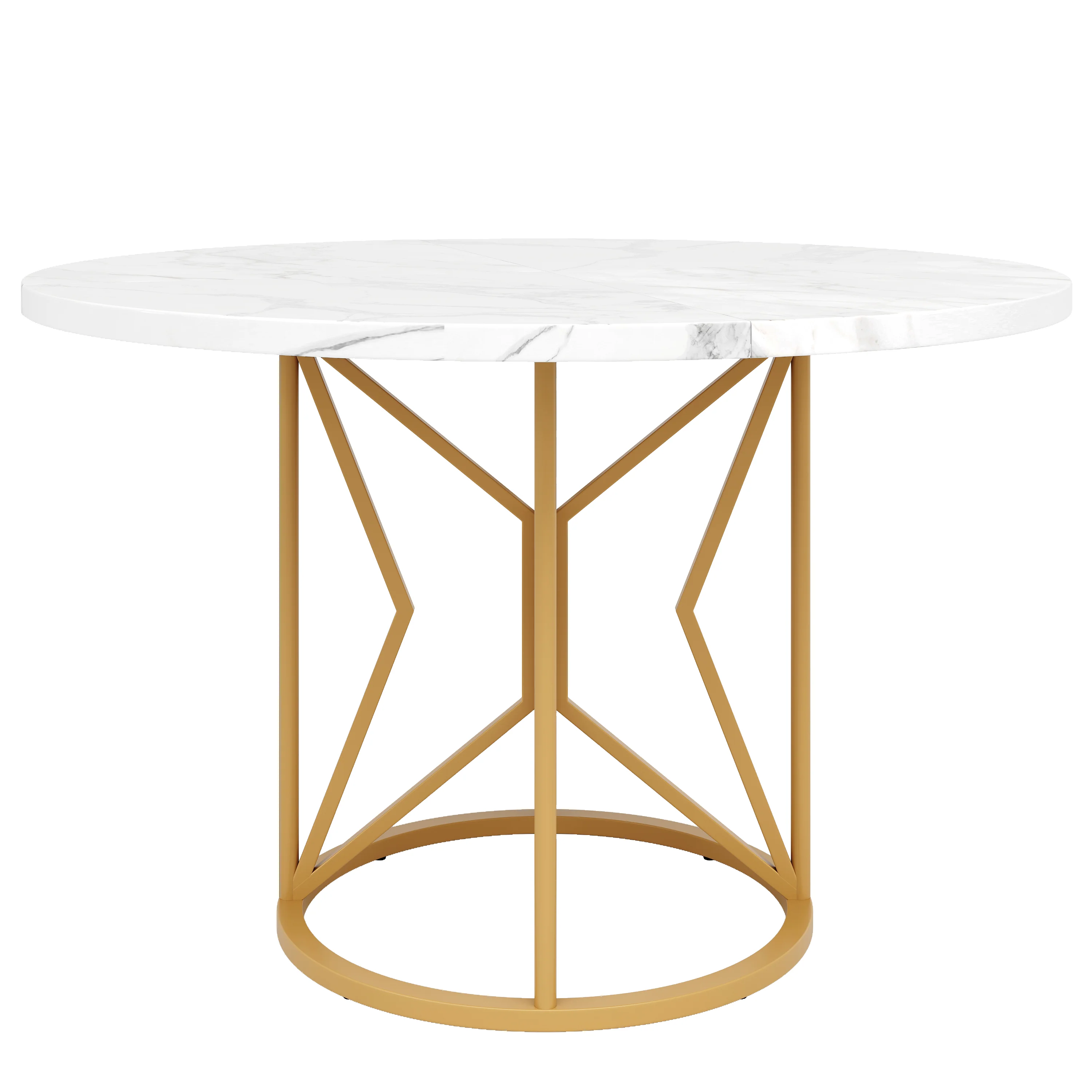Round Dining Table 100cm Marbled MDF Geometric Metal Legs - Gold Accents - Image 7