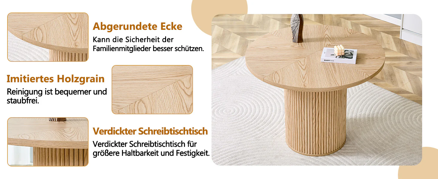 Round Dining Table 100cm MDF Storage 4-6 Seater - Light Wood Look - Image 10