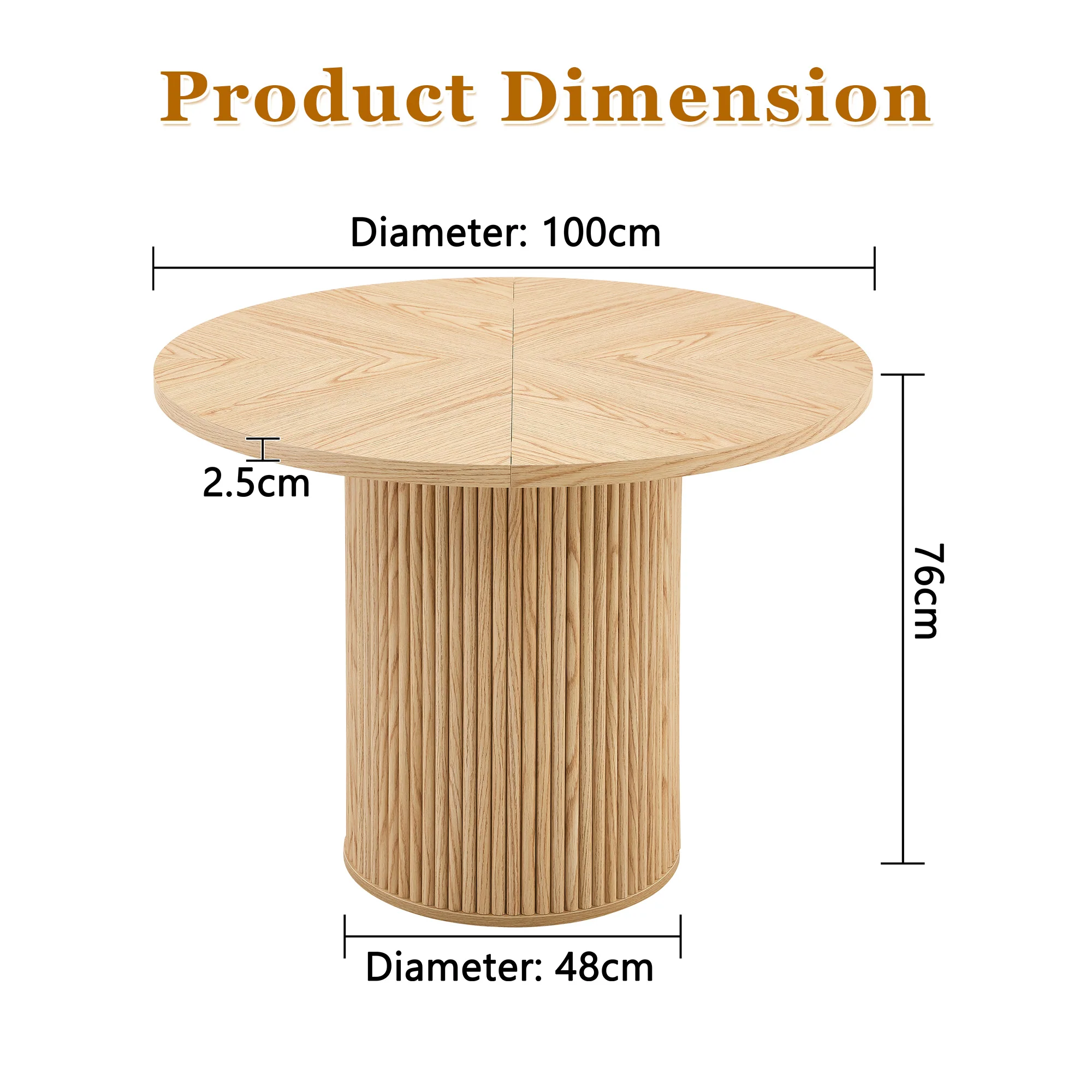 Round Dining Table 100cm MDF Storage 4-6 Seater - Light Wood Look - Image 4