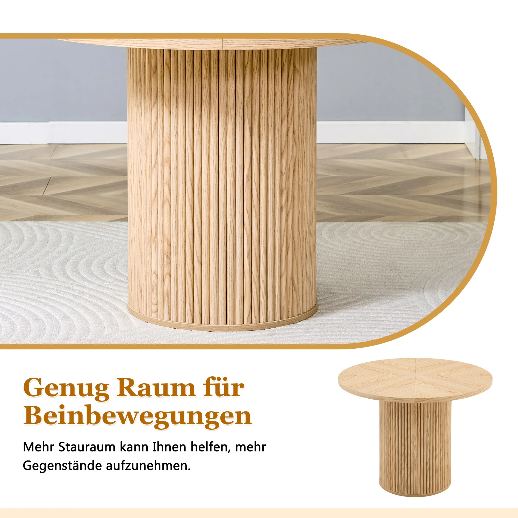 Round Dining Table 100cm MDF Storage 4-6 Seater - Light Wood Look - Image 5