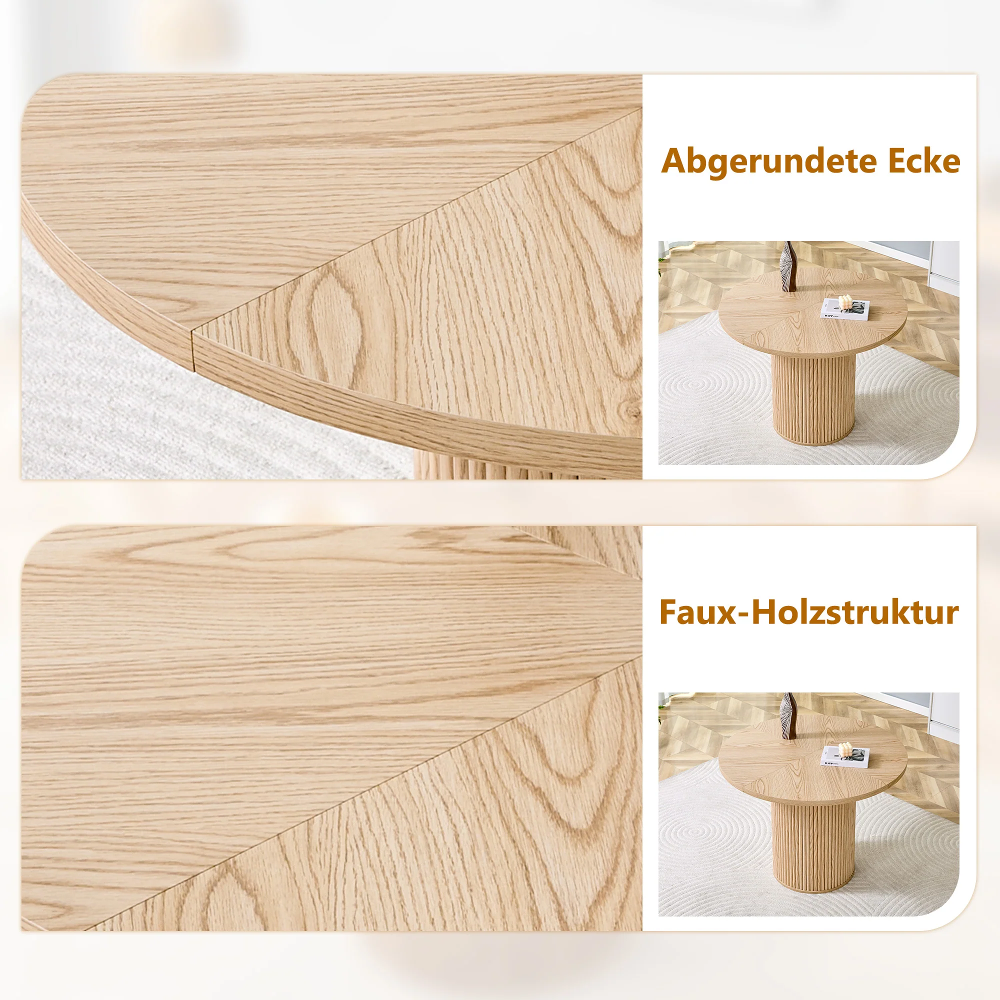 Round Dining Table 100cm MDF Storage 4-6 Seater - Light Wood Look - Image 6