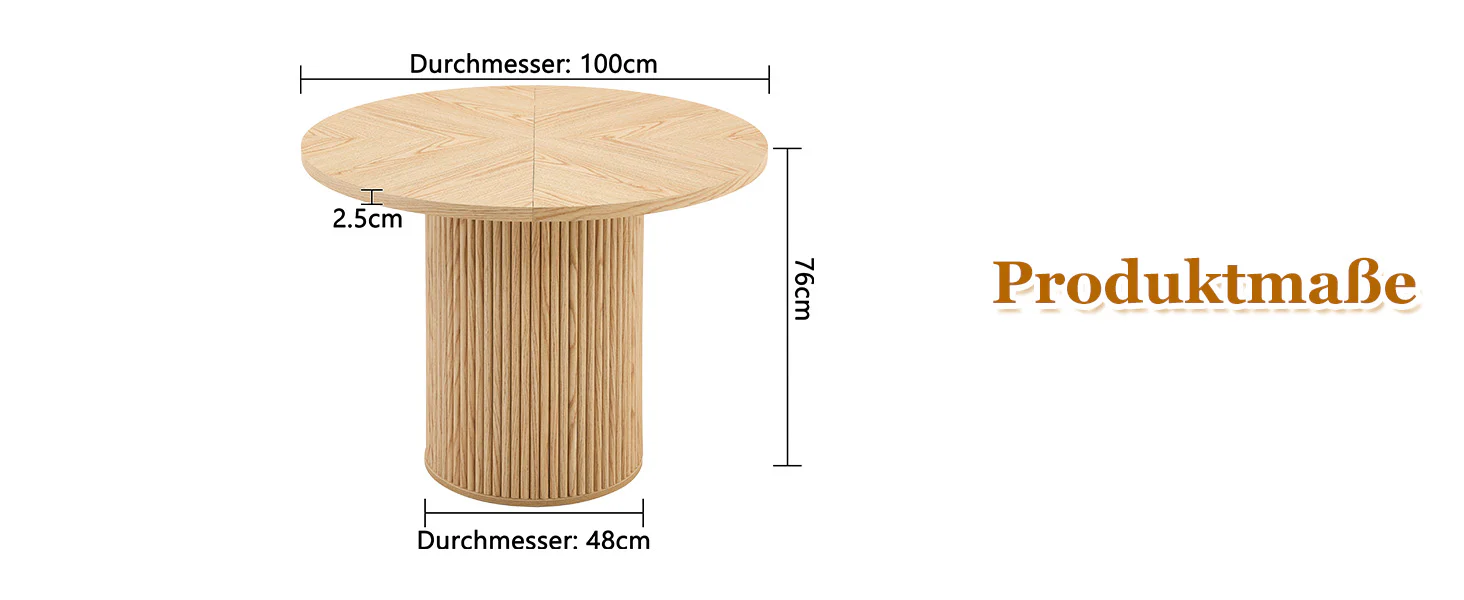 Round Dining Table 100cm MDF Storage 4-6 Seater - Light Wood Look - Image 8