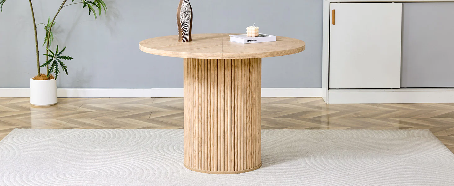 Round Dining Table 100cm MDF Storage 4-6 Seater - Light Wood Look - Image 9