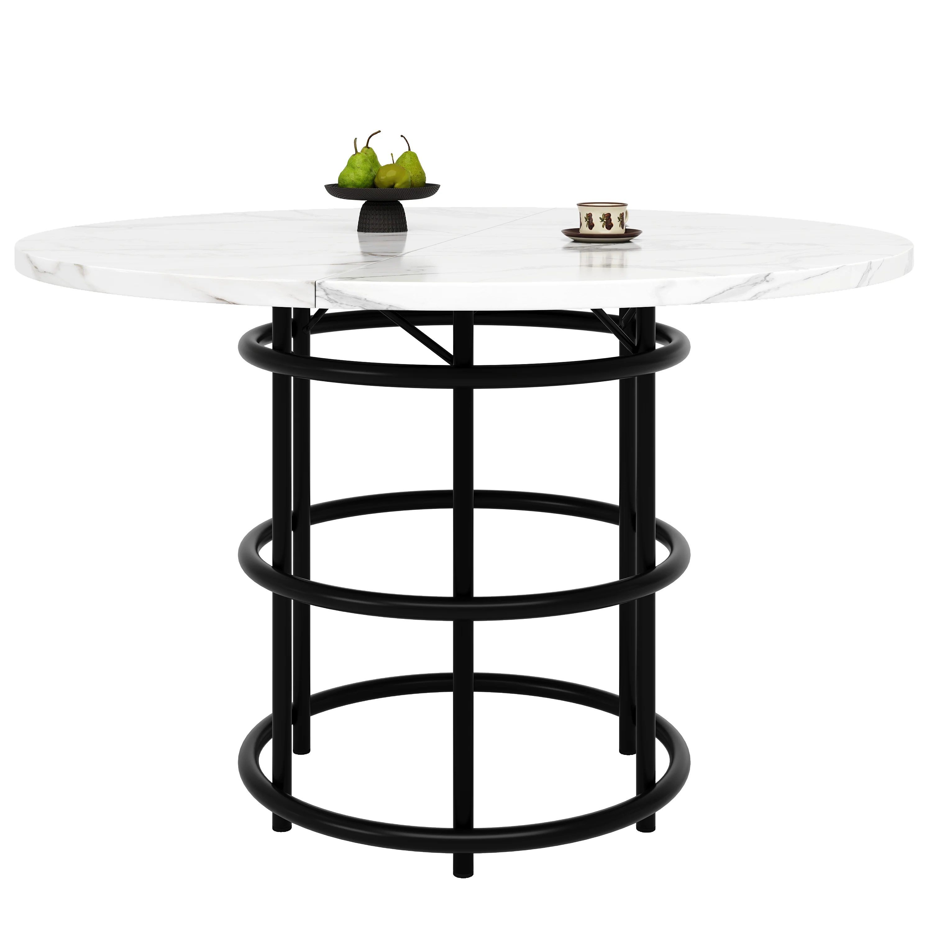 Round Dining Table 100x100cm 4-6 Seater Marbled MDF Metal Legs - Black - Image 3