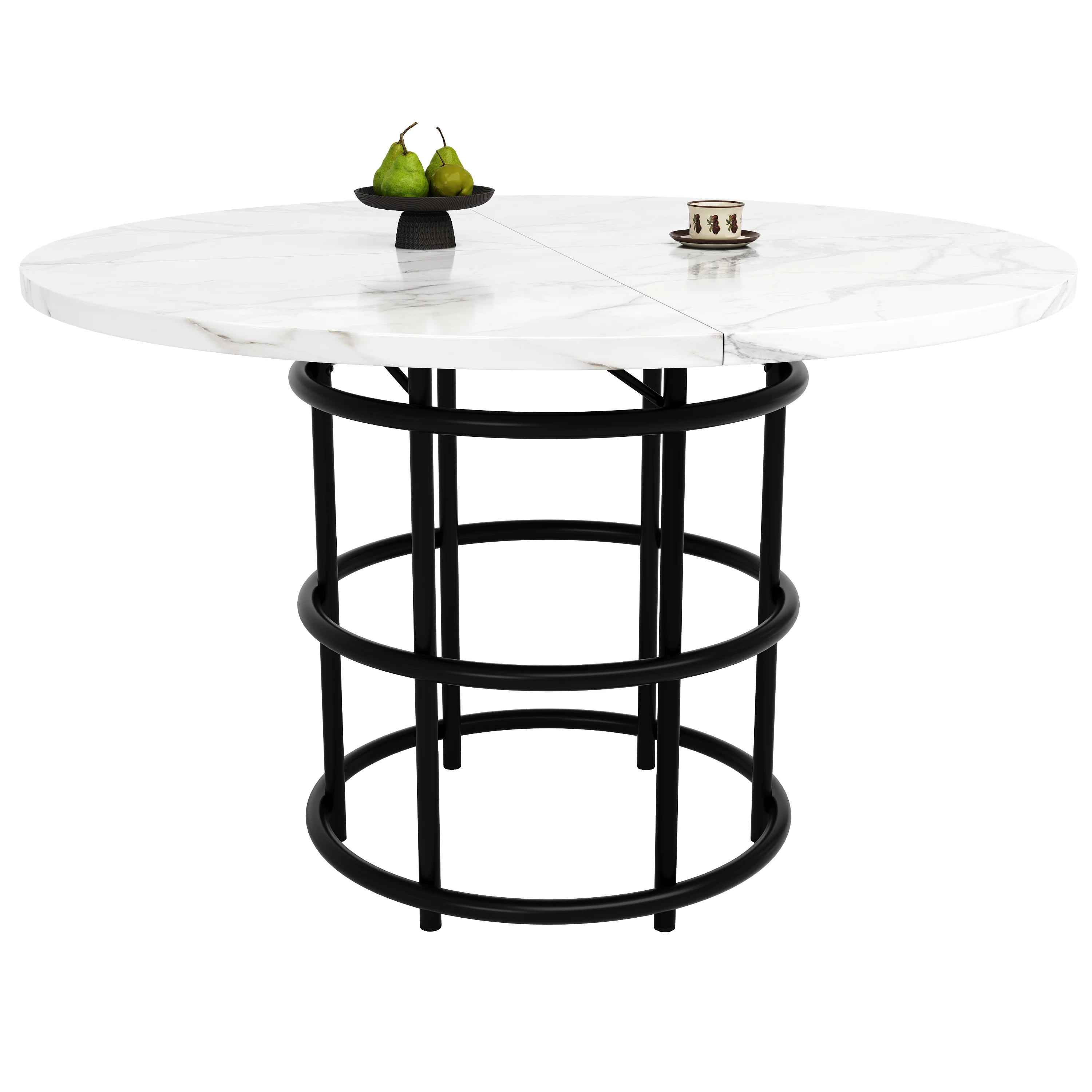 Round Dining Table 100x100cm 4-6 Seater Marbled MDF Metal Legs - Black - Image 4