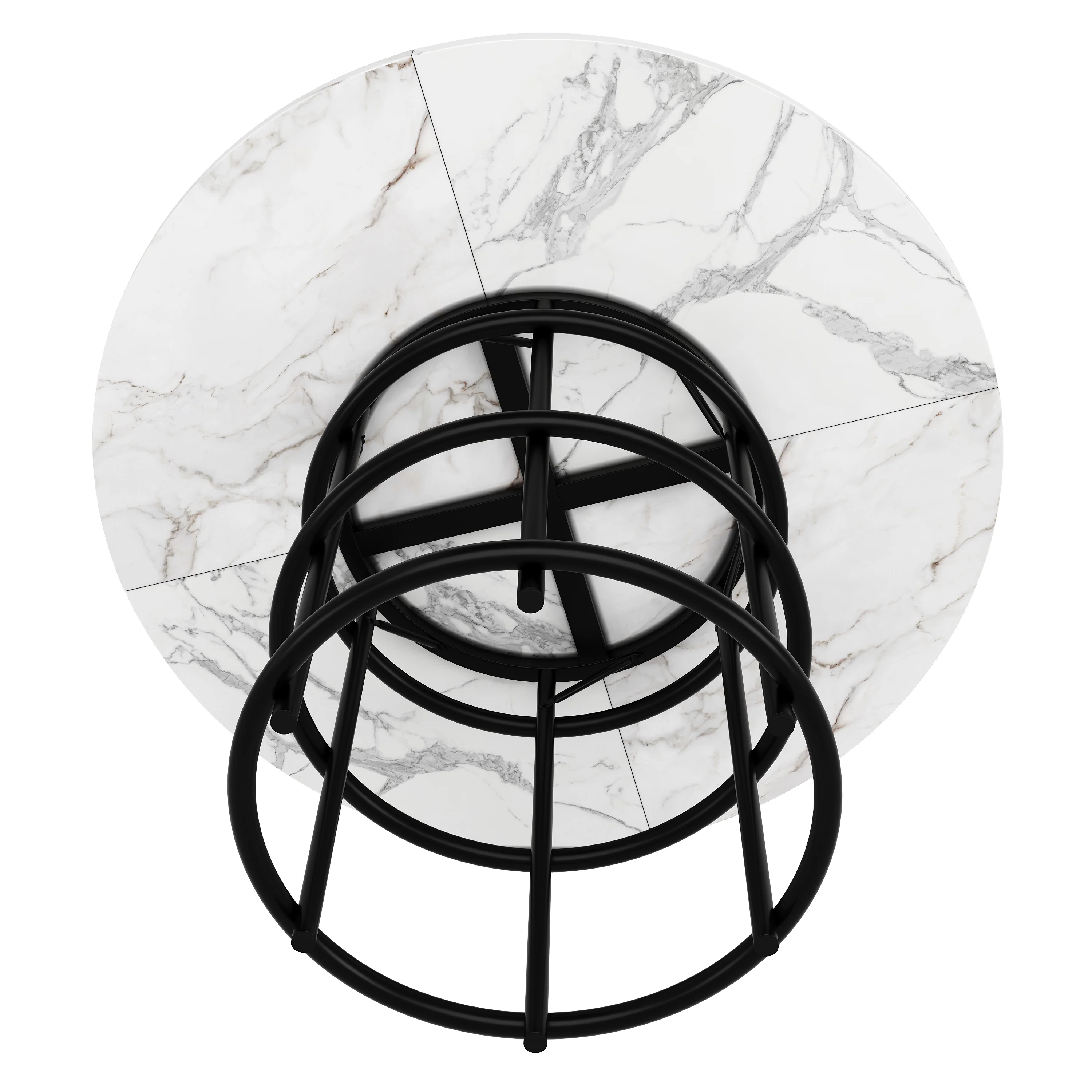 Round Dining Table 100x100cm 4-6 Seater Marbled MDF Metal Legs - Black - Image 6