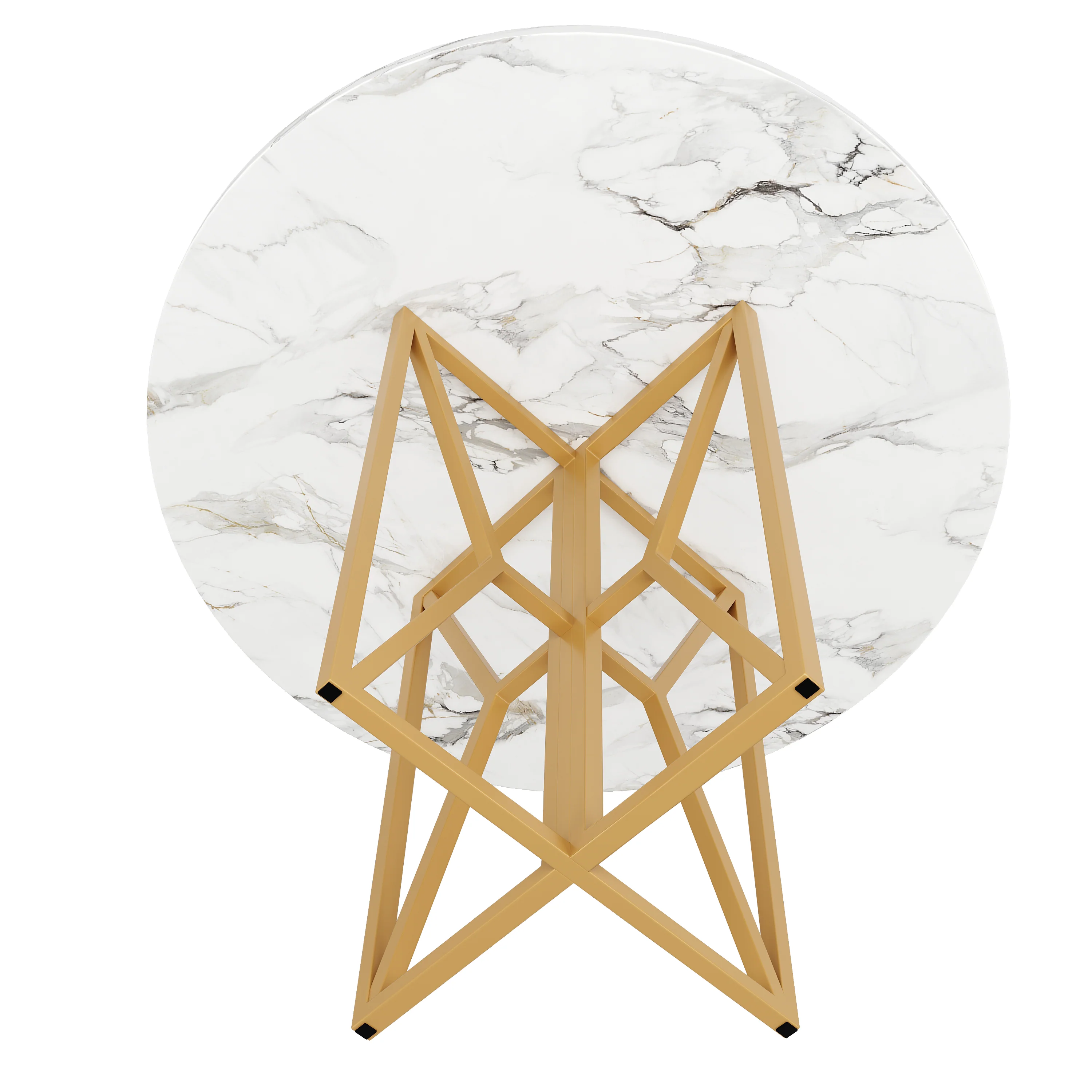 Round Dining Table 80cm 4-6 Seater Gold Legs - Marbled MDF - Image 4