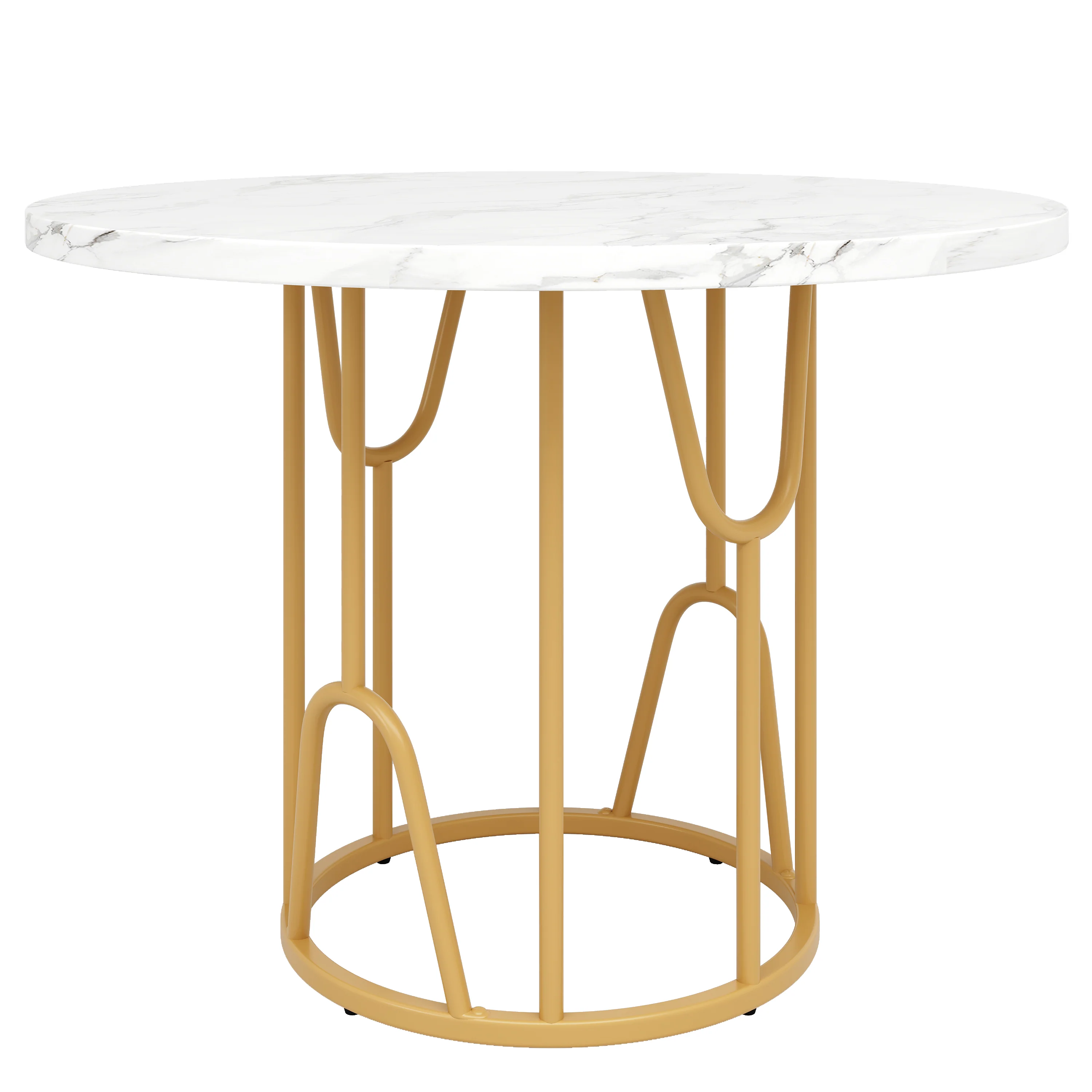 Round Dining Table 80cm 4-6 Seater Marbled MDF Gold Legs - Image 7