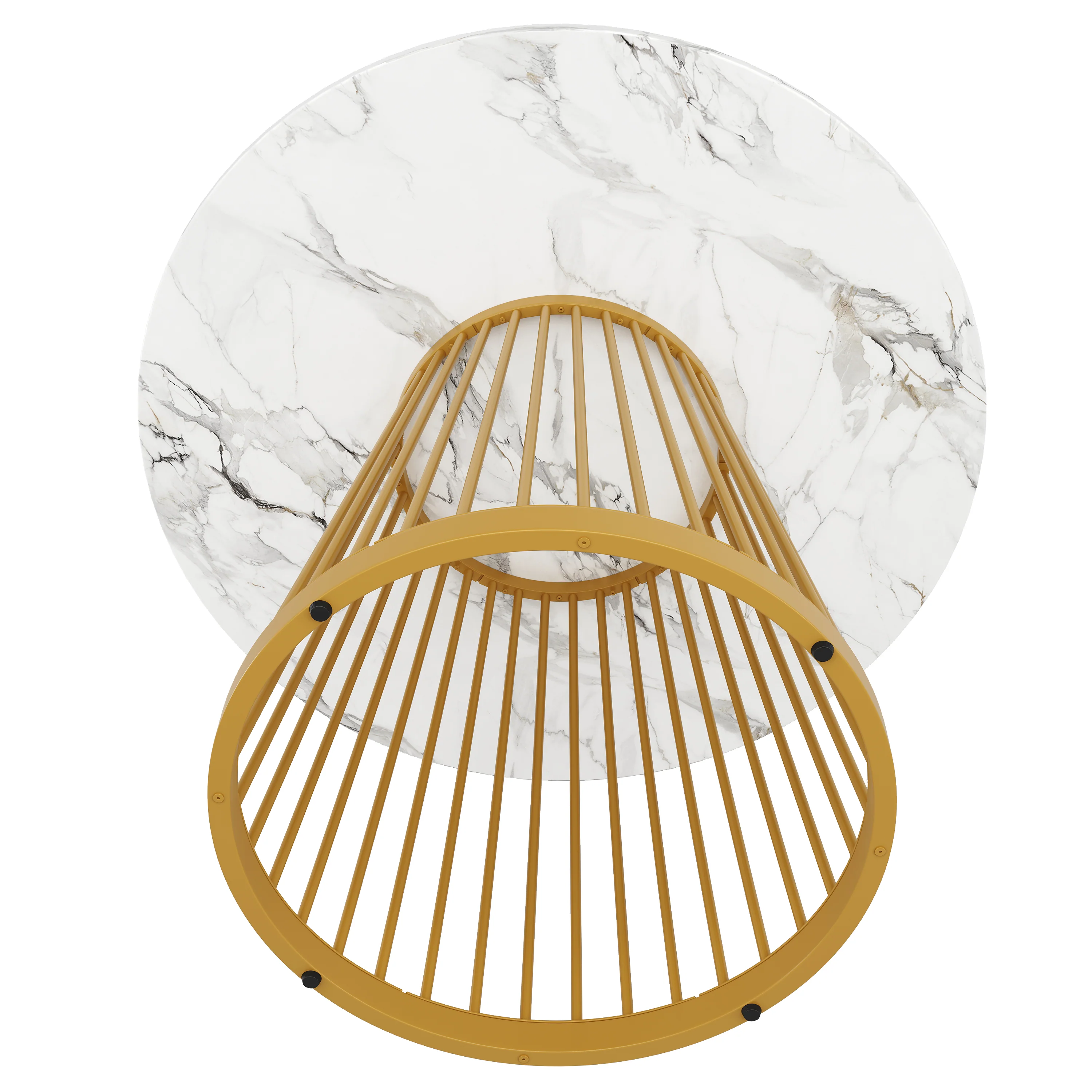 Round Dining Table 80cm 4-Person MDF Marbled Top Gold Legs - Image 5