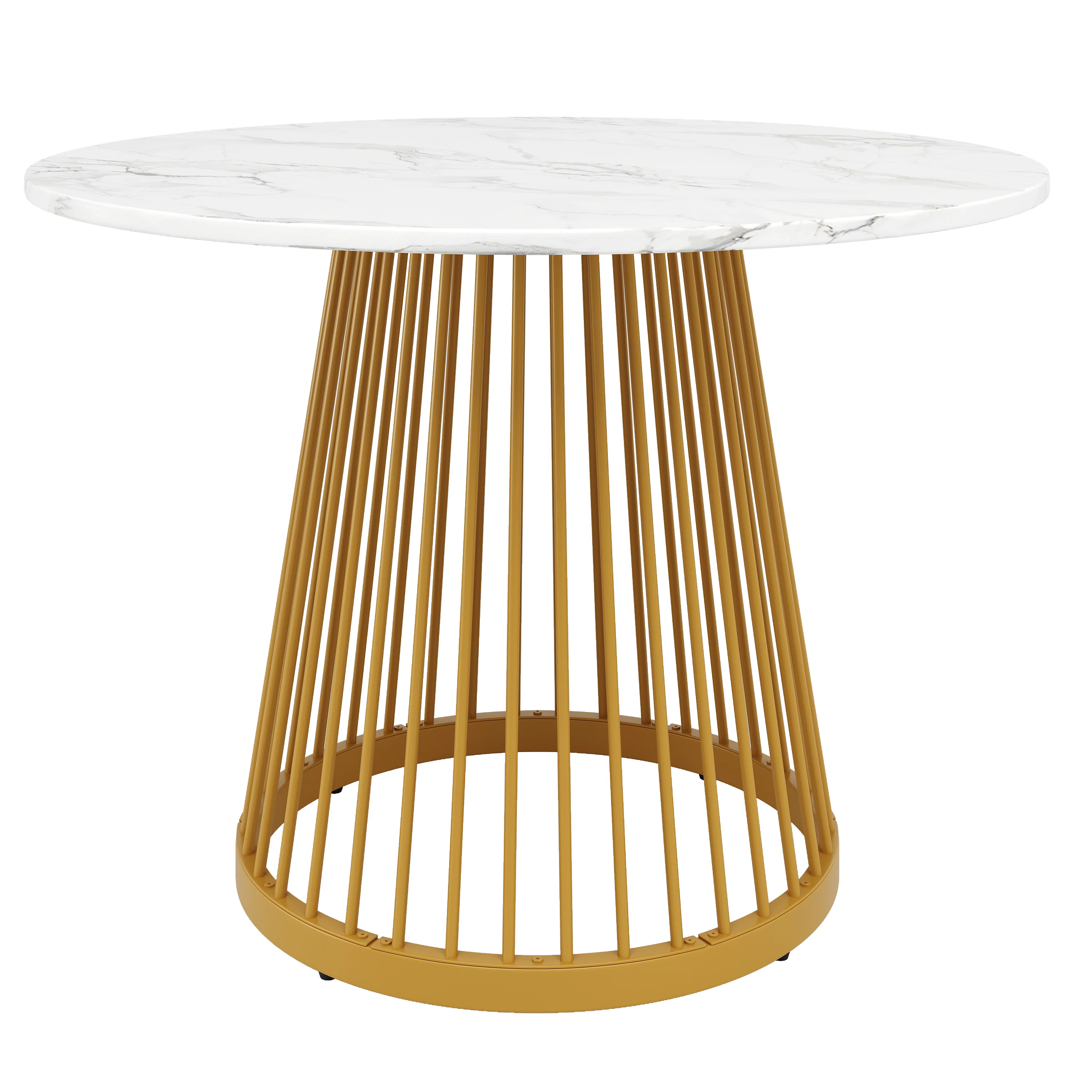 Round Dining Table 80cm 4-Person MDF Marbled Top Gold Legs - Image 6