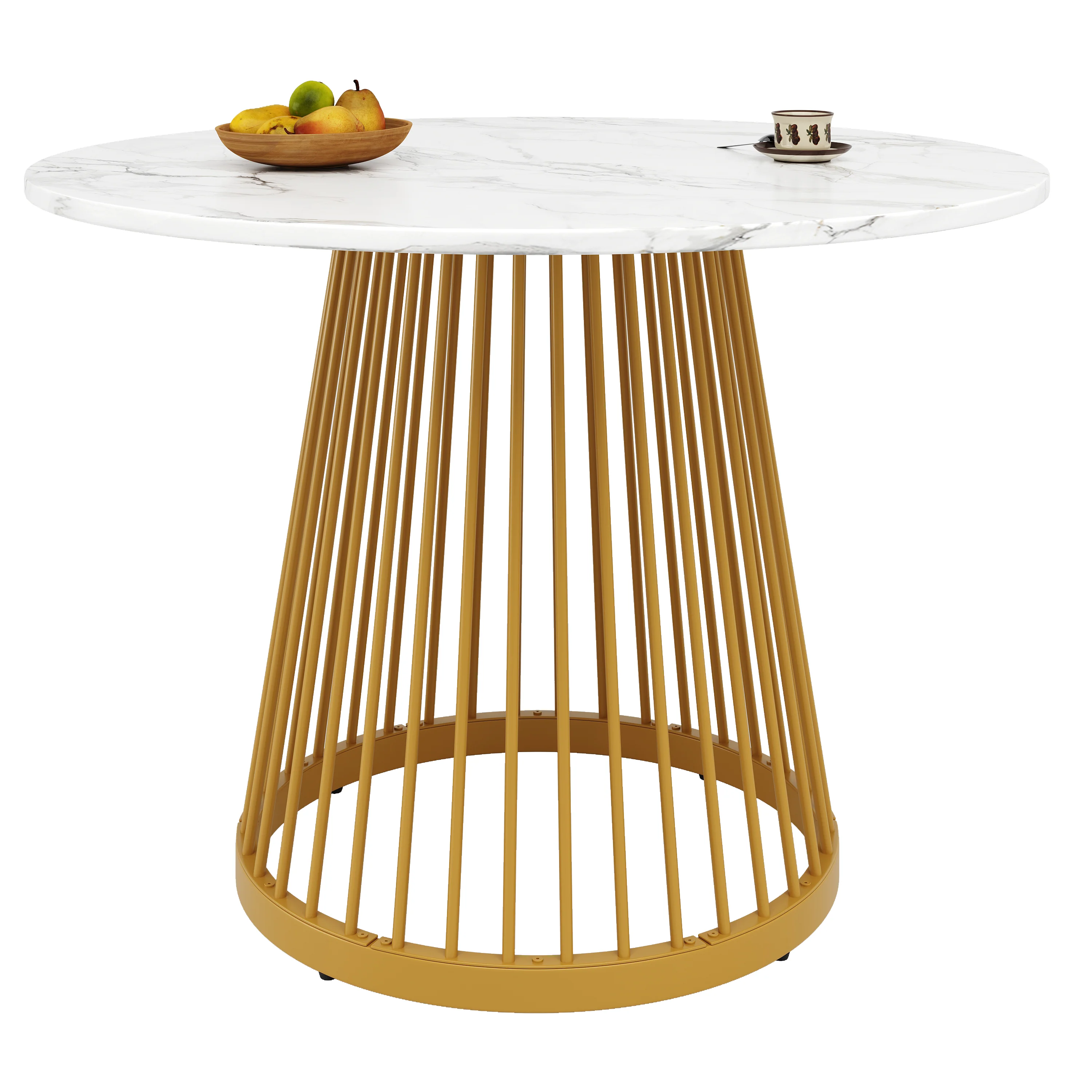 Round Dining Table 80cm 4-Person MDF Marbled Top Gold Legs - Image 8