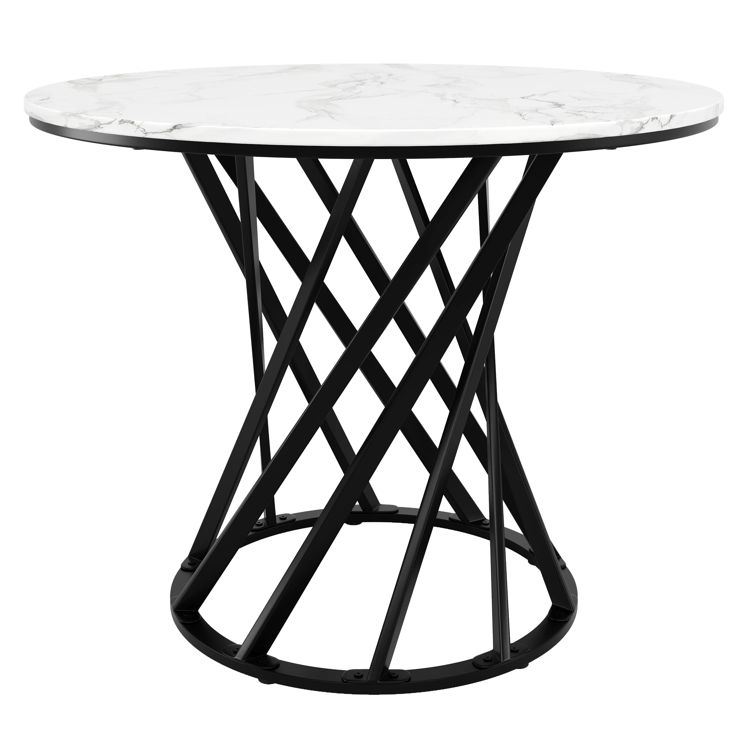 Round Dining Table 80cm for 4 Marbled MDF Top Black Metal Legs - Image 4