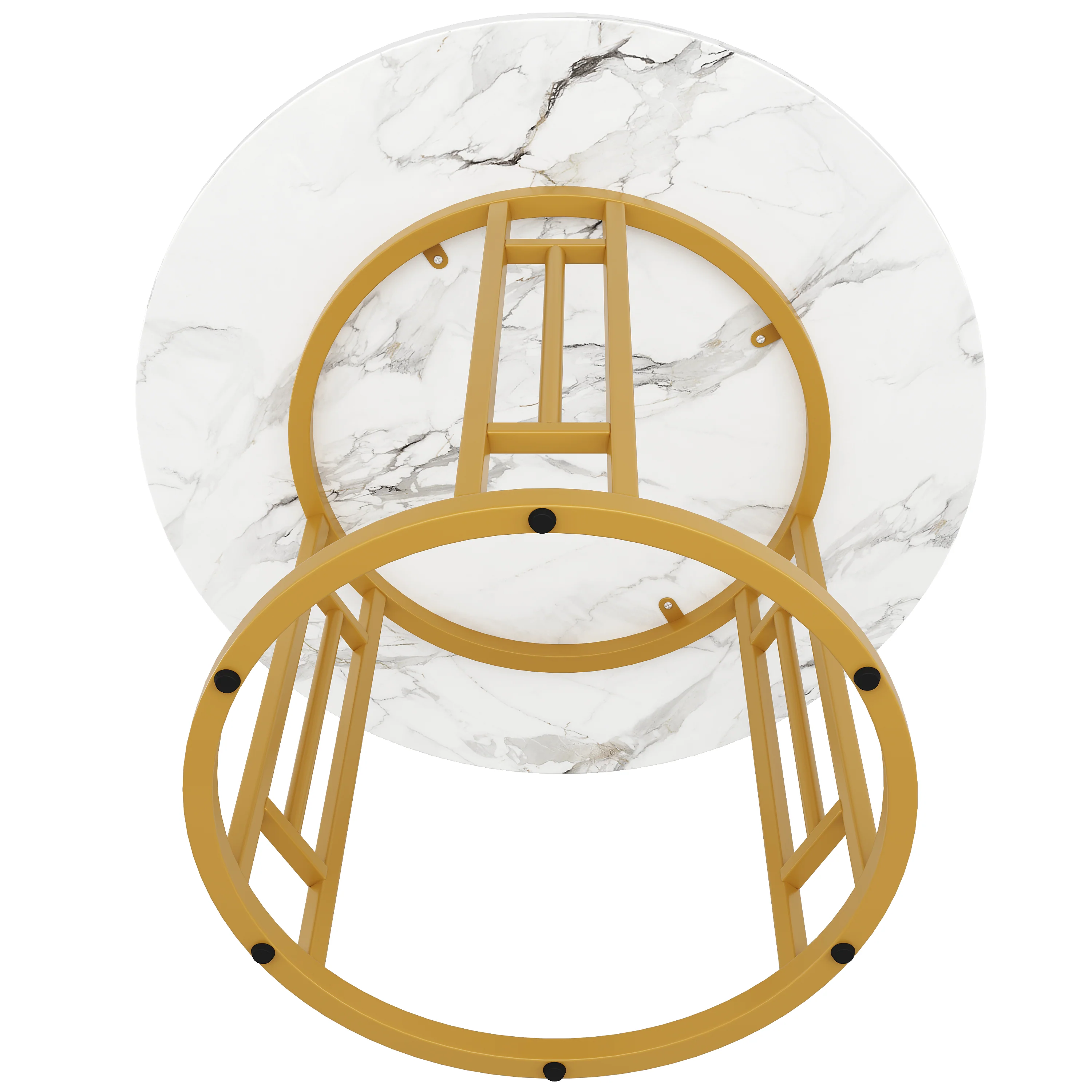 Round Dining Table 80x76cm 4-Person Marble Tabletop Metal Legs Gold - Image 5