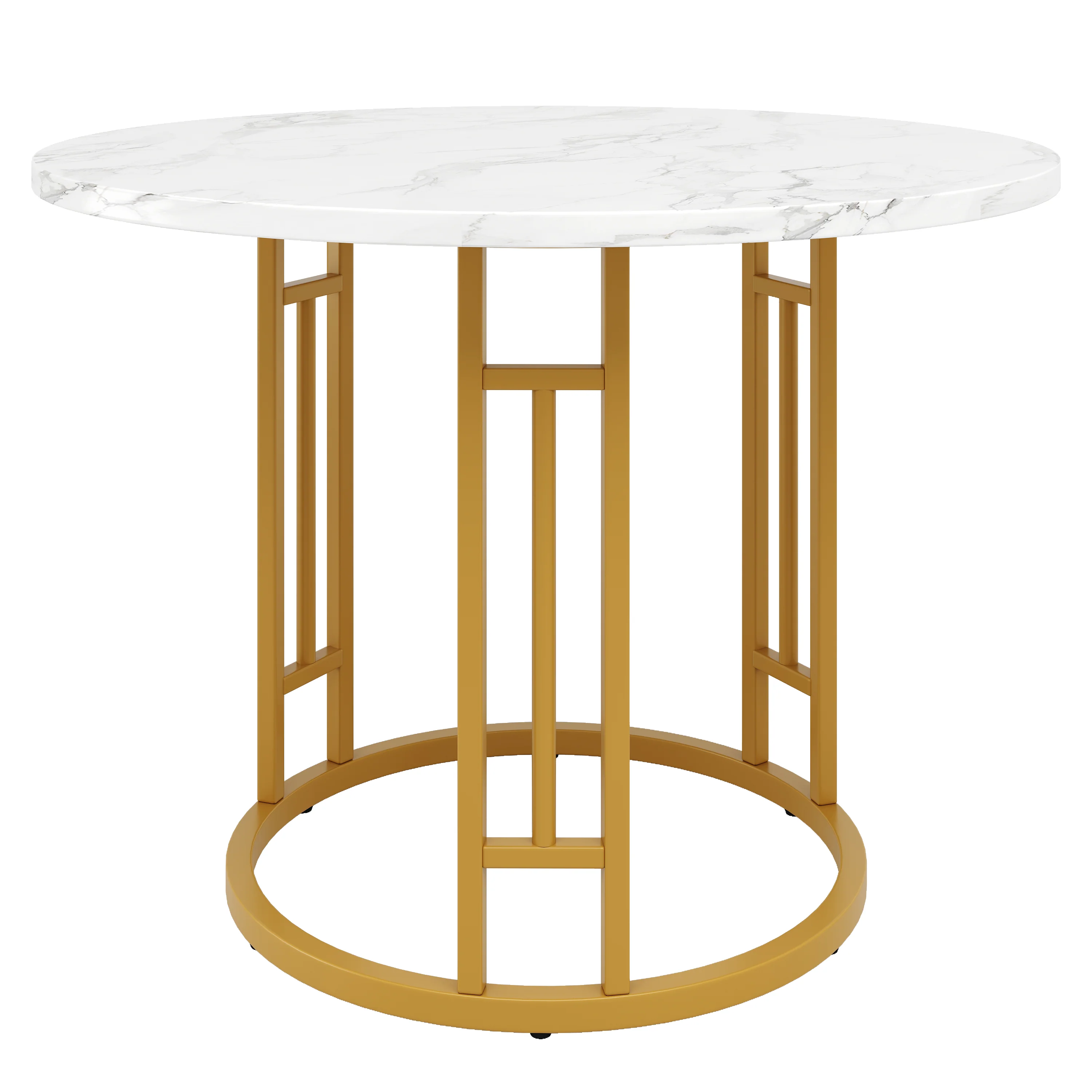 Round Dining Table 80x76cm 4-Person Marble Tabletop Metal Legs Gold - Image 6