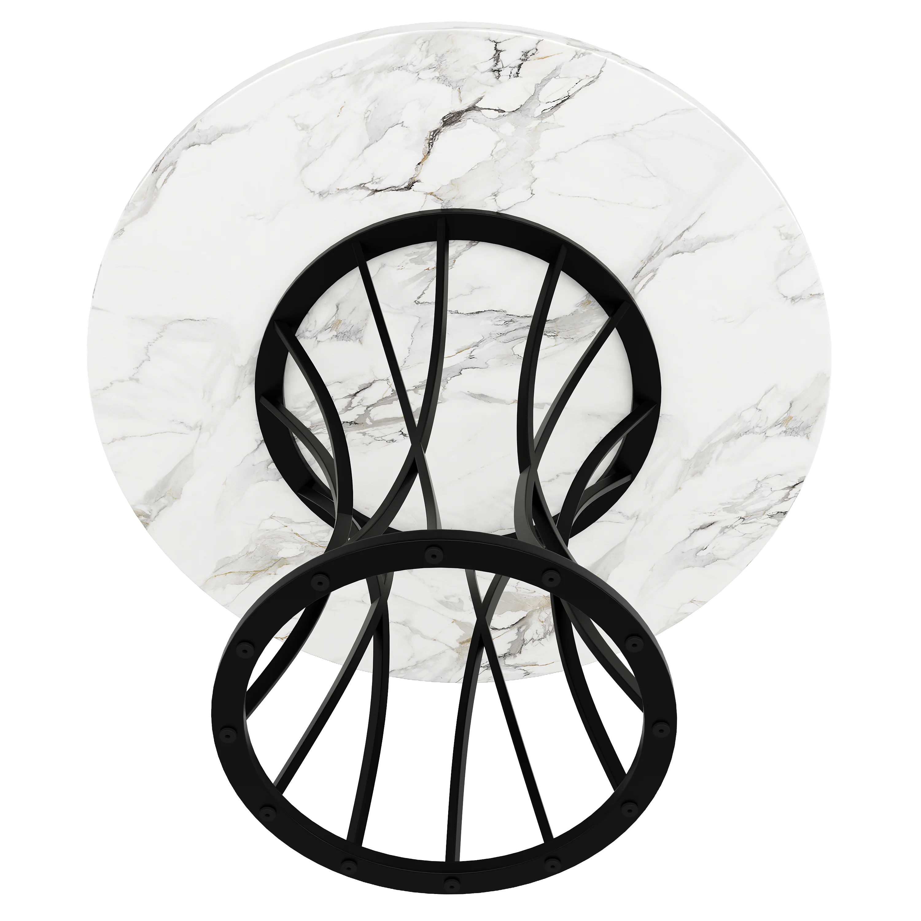 Round Dining Table 80x80cm Marbled Top 4-6 Seater - Black Legs - Image 4