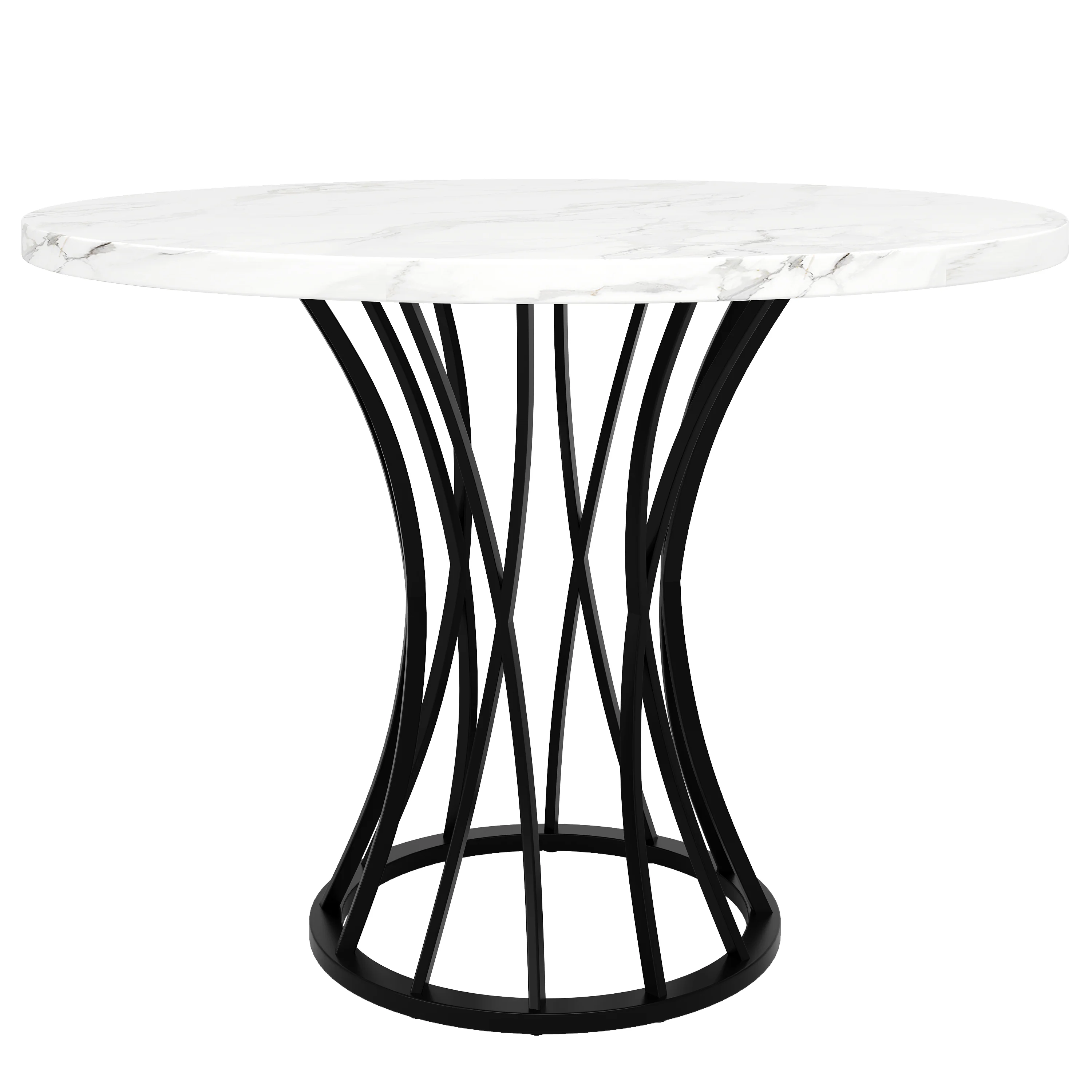 Round Dining Table 80x80cm Marbled Top 4-6 Seater - Black Legs - Image 5