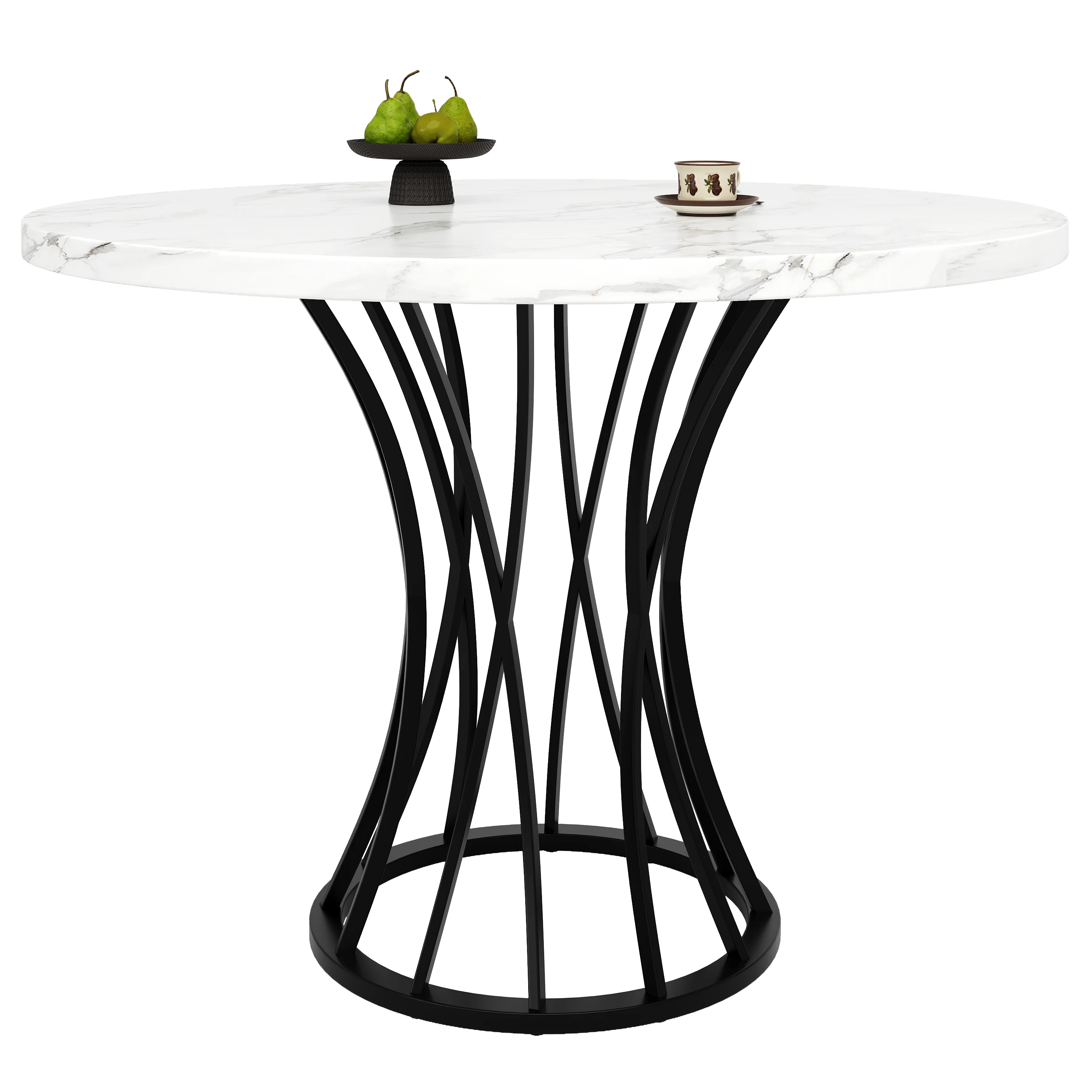 Round Dining Table 80x80cm Marbled Top 4-6 Seater - Black Legs - Image 7