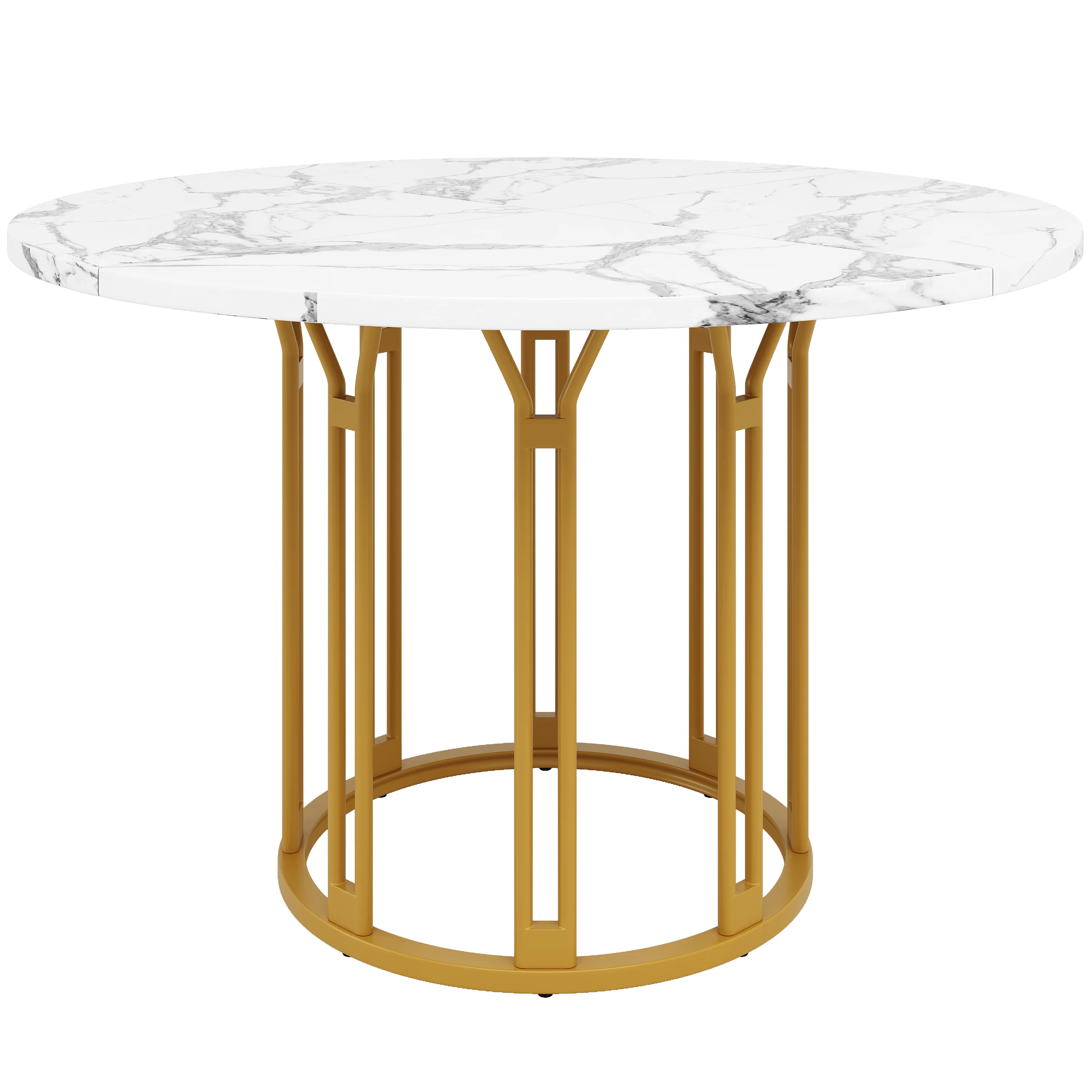 Round Dining Table Kitchen Breakfast Table Metal Legs Marble Pattern Gold/Black - Image 6