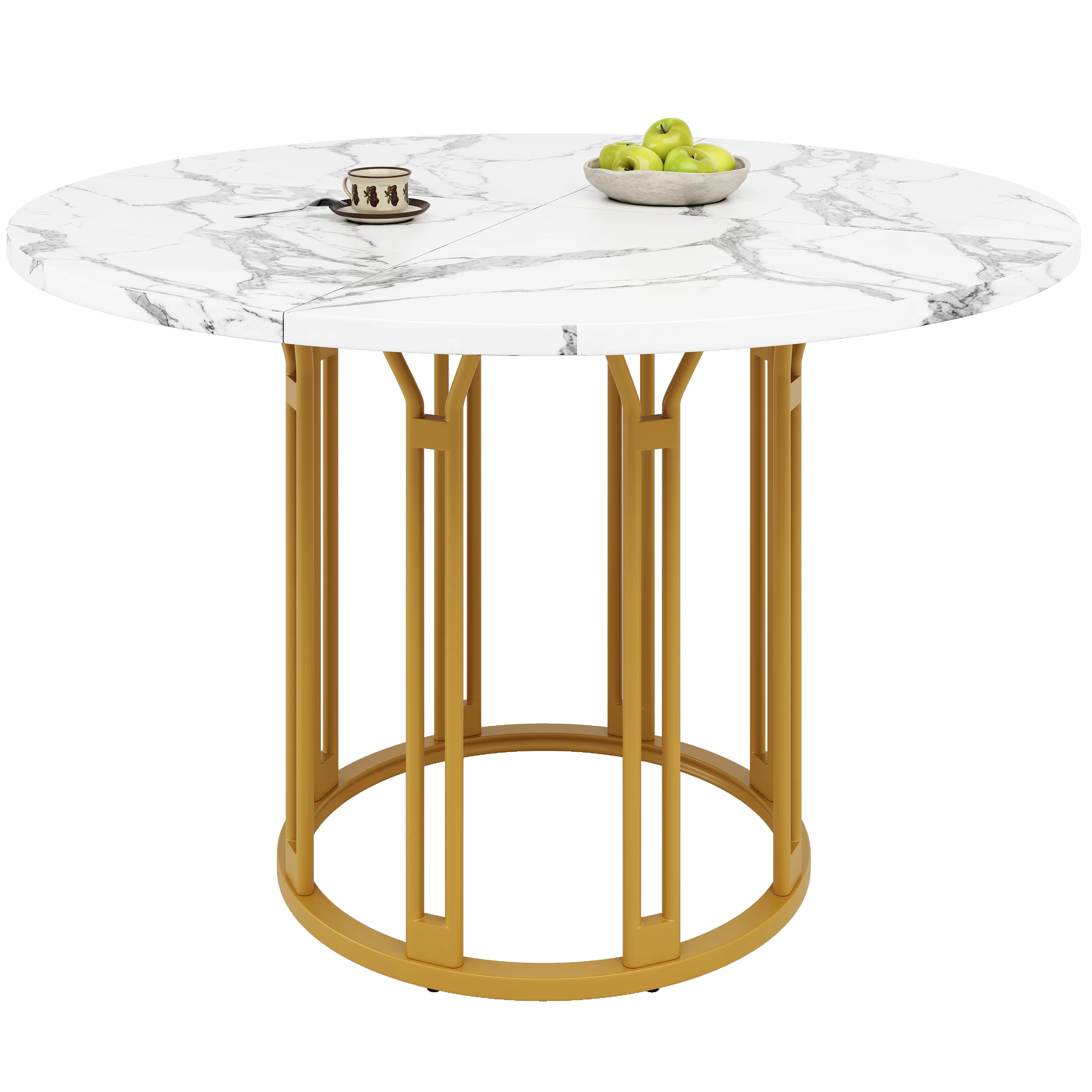 Round Dining Table Kitchen Breakfast Table Metal Legs Marble Pattern Gold/Black - Image 9
