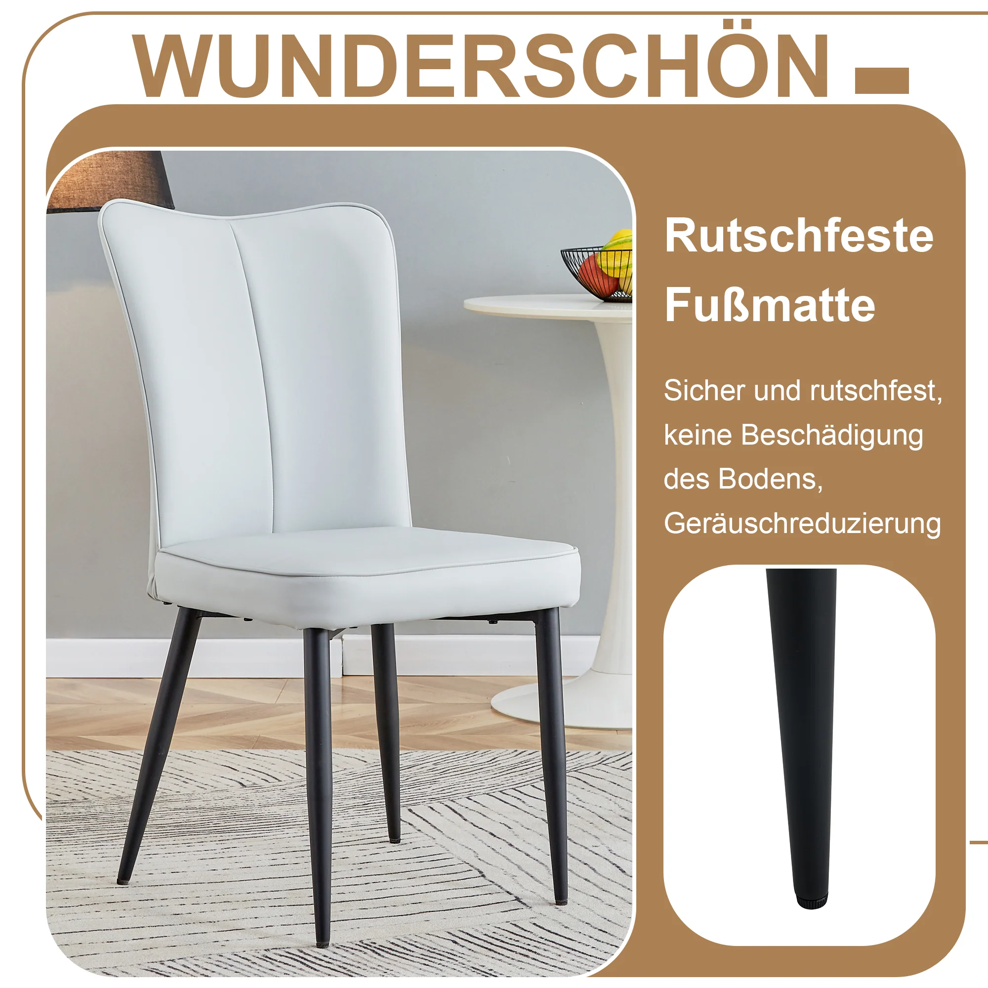 Round Dining Table Set 100cm with 4 PU Chairs - Wood Look/Light Grey - Image 5