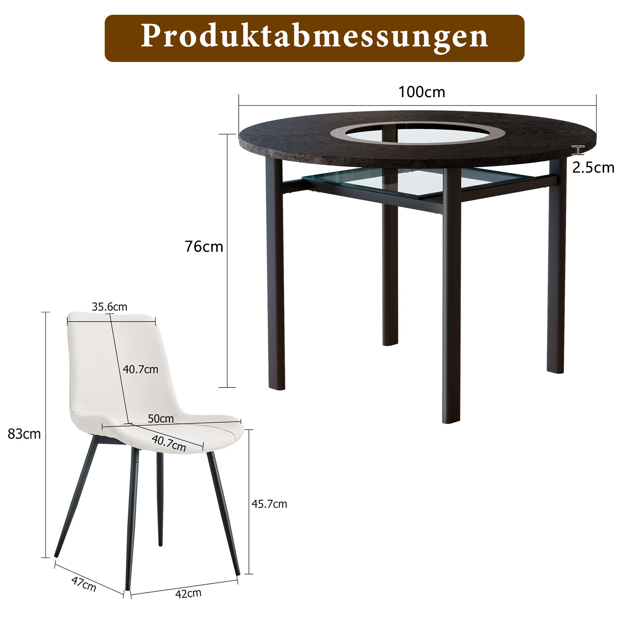 Round Dining Table Set Minimalist 100cm with 4 PU Chairs - Black Wood Look/White - Image 4