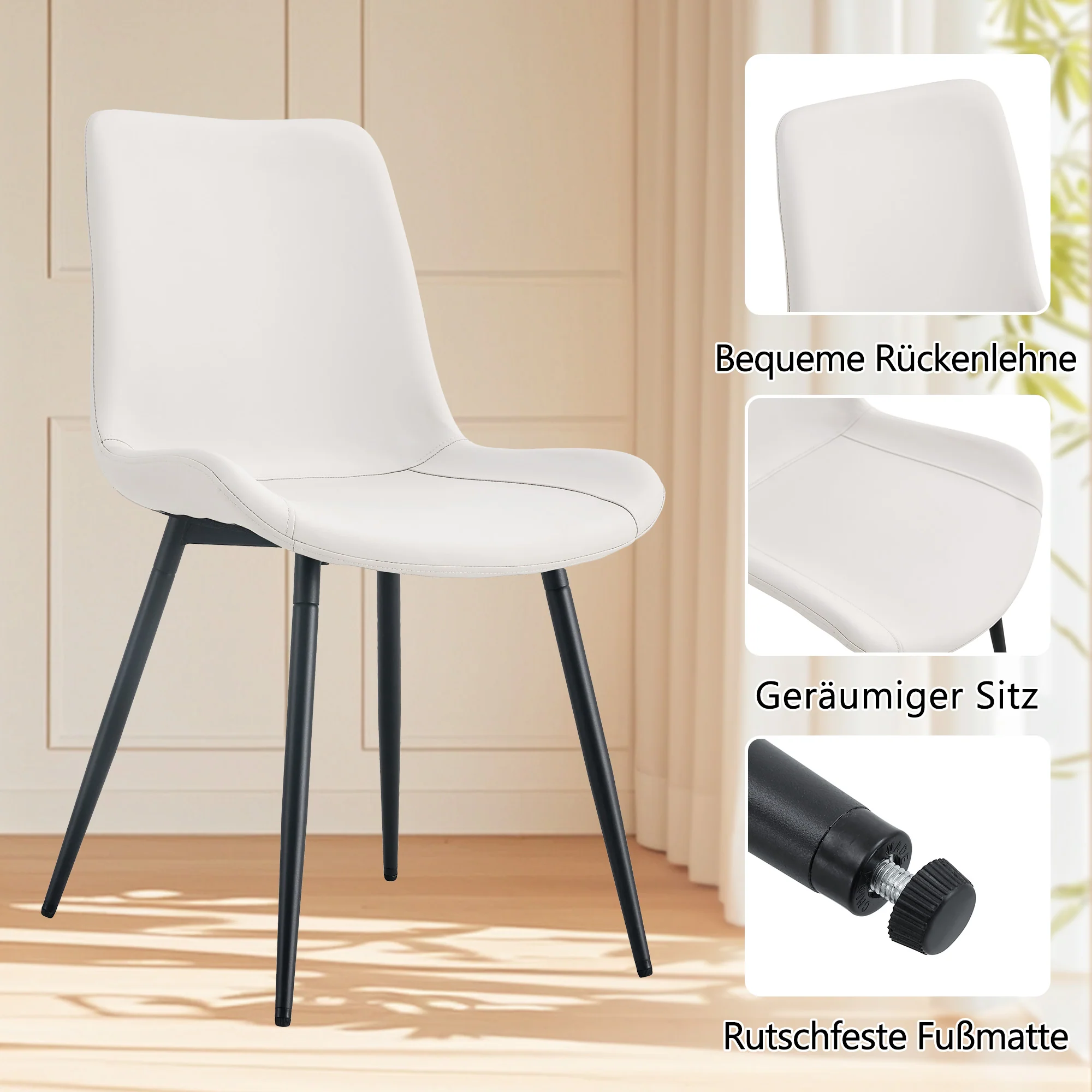 Round Dining Table Set Minimalist 100cm with 4 PU Chairs - Black Wood Look/White - Image 9
