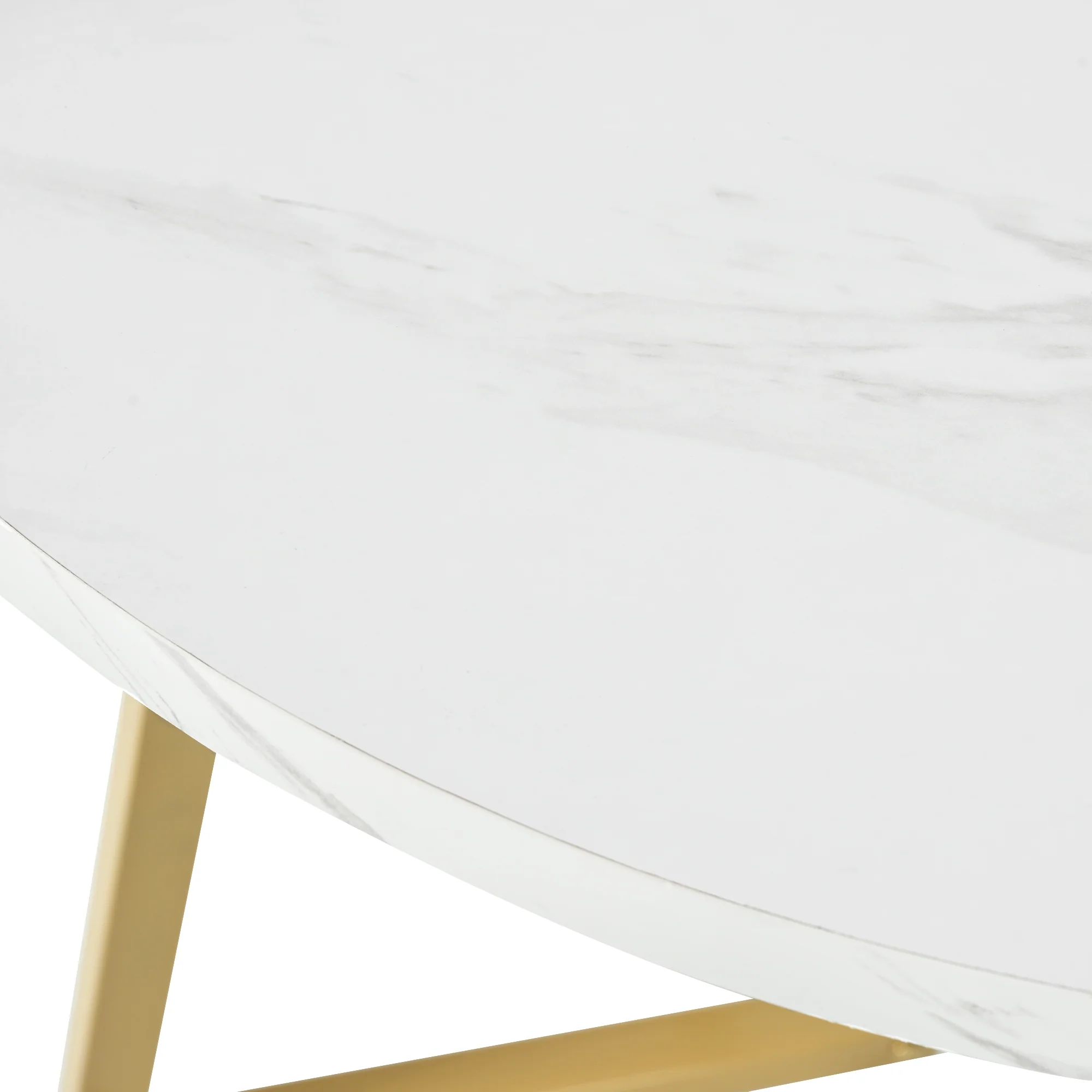 Round Dining Table Unique Metal Frame Marble Pattern White/Gold - Image 10