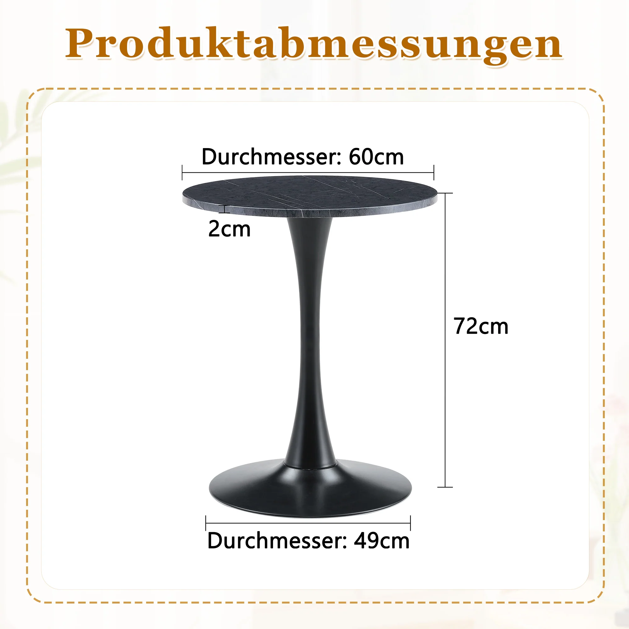 Round Side/Dining Table 60cm Marble Look - Black MDF - Image 4