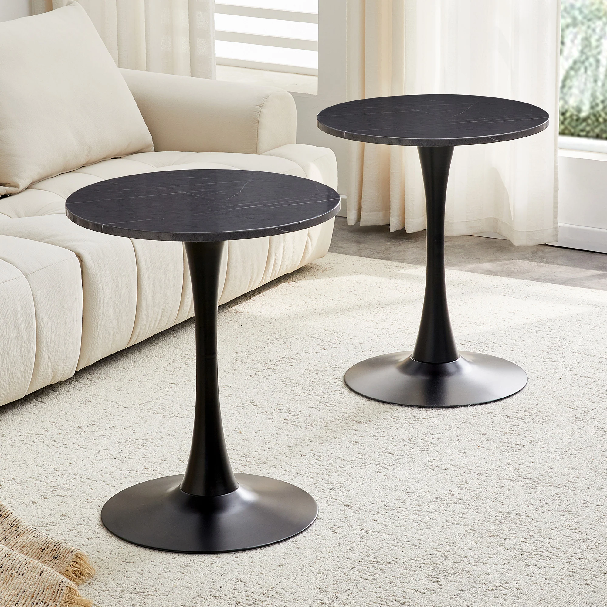 Round Side/Dining Table 60cm Marble Look - Black MDF - Image 8