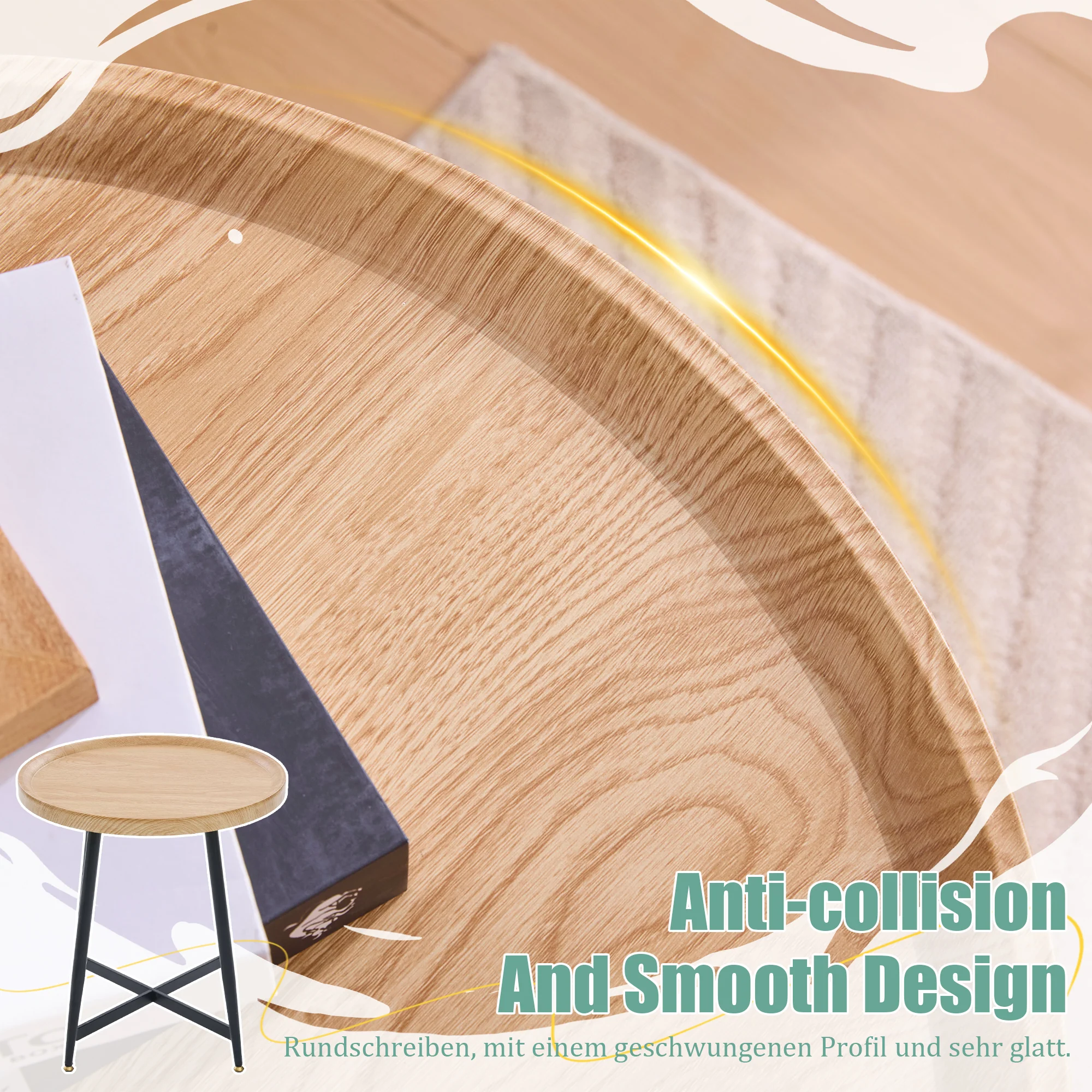 Round Side Table Modern Minimalist Compact - Wood/Metal Frame - Image 3