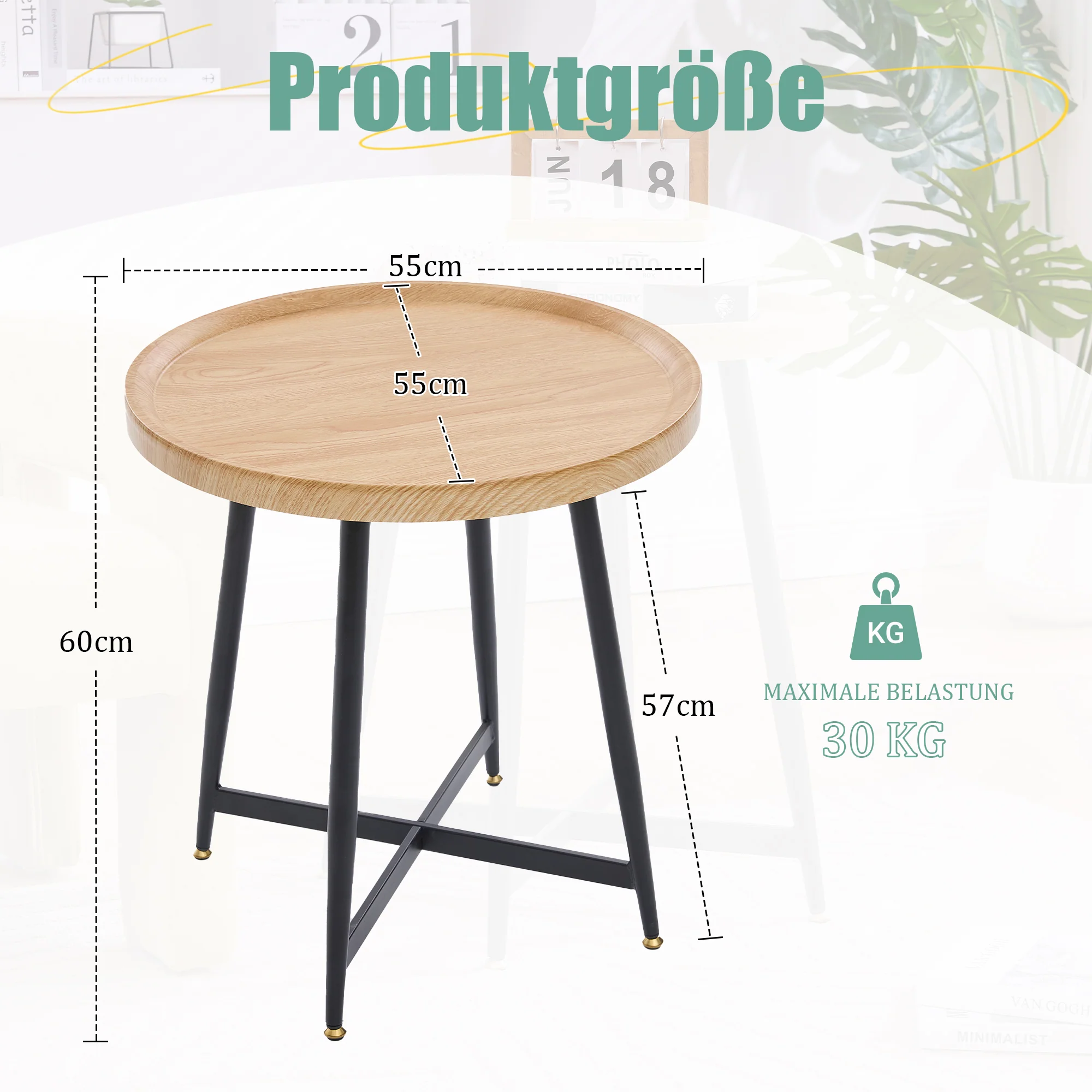 Round Side Table Modern Minimalist Compact - Wood/Metal Frame - Image 7