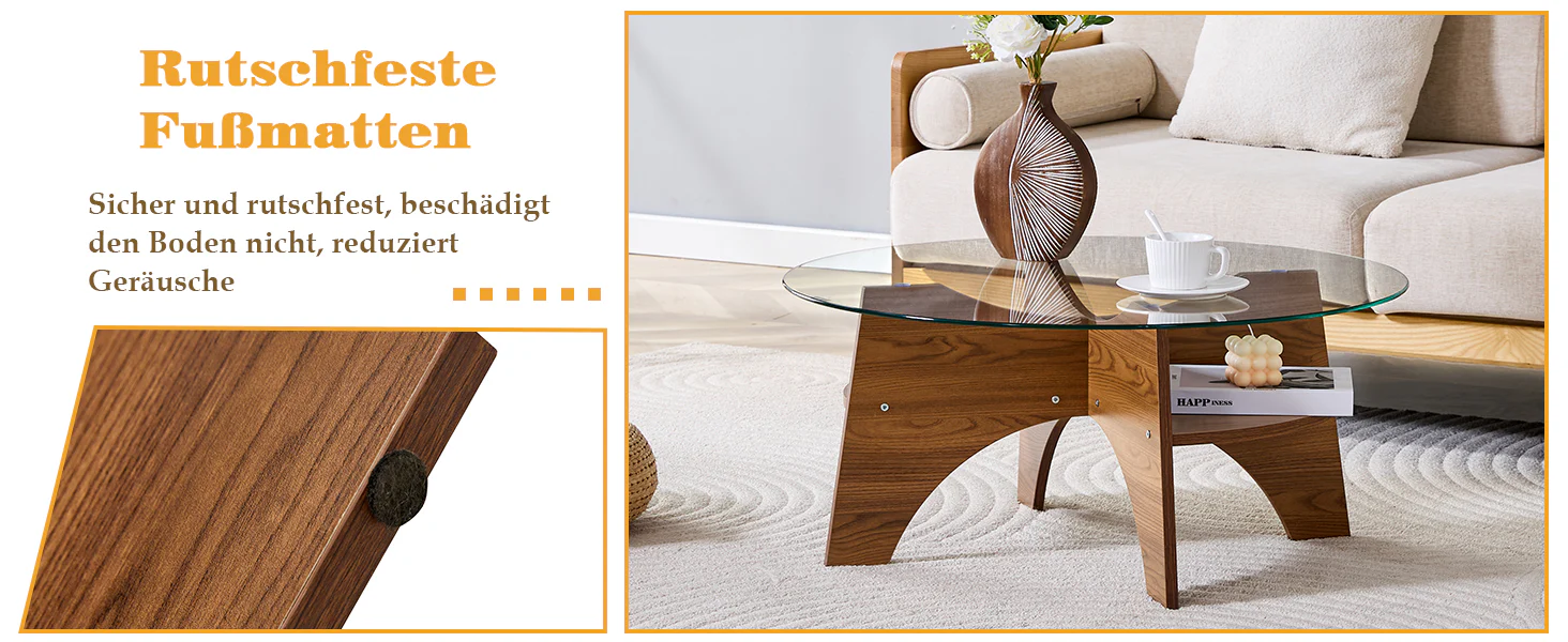 Round Side Table Ø 80 cm Safety Glass Top Multifunctional Walnut-Finish MDF - Image 10