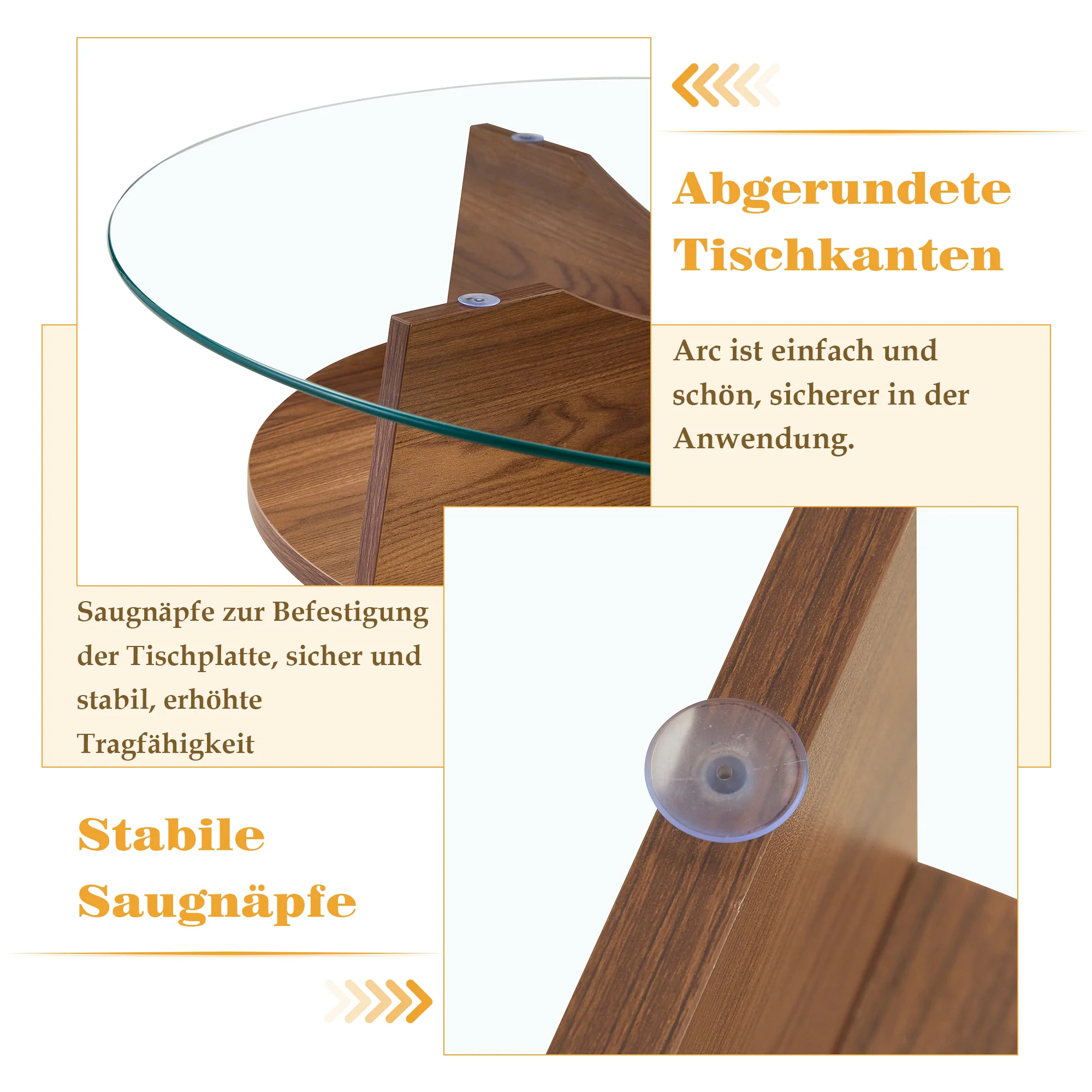 Round Side Table Ø 80 cm Safety Glass Top Multifunctional Walnut-Finish MDF - Image 6