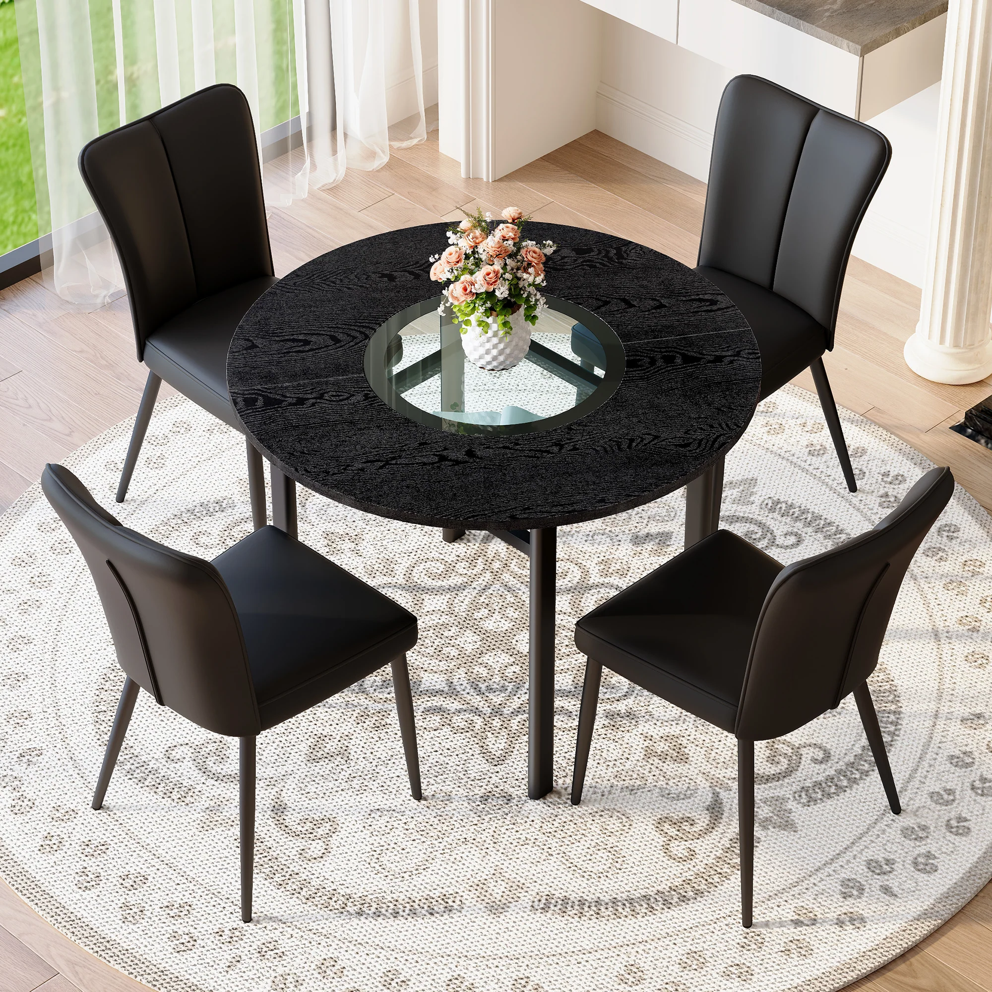 Round Table Set 100cm 4 Armchairs Minimalist - Black - Image 2