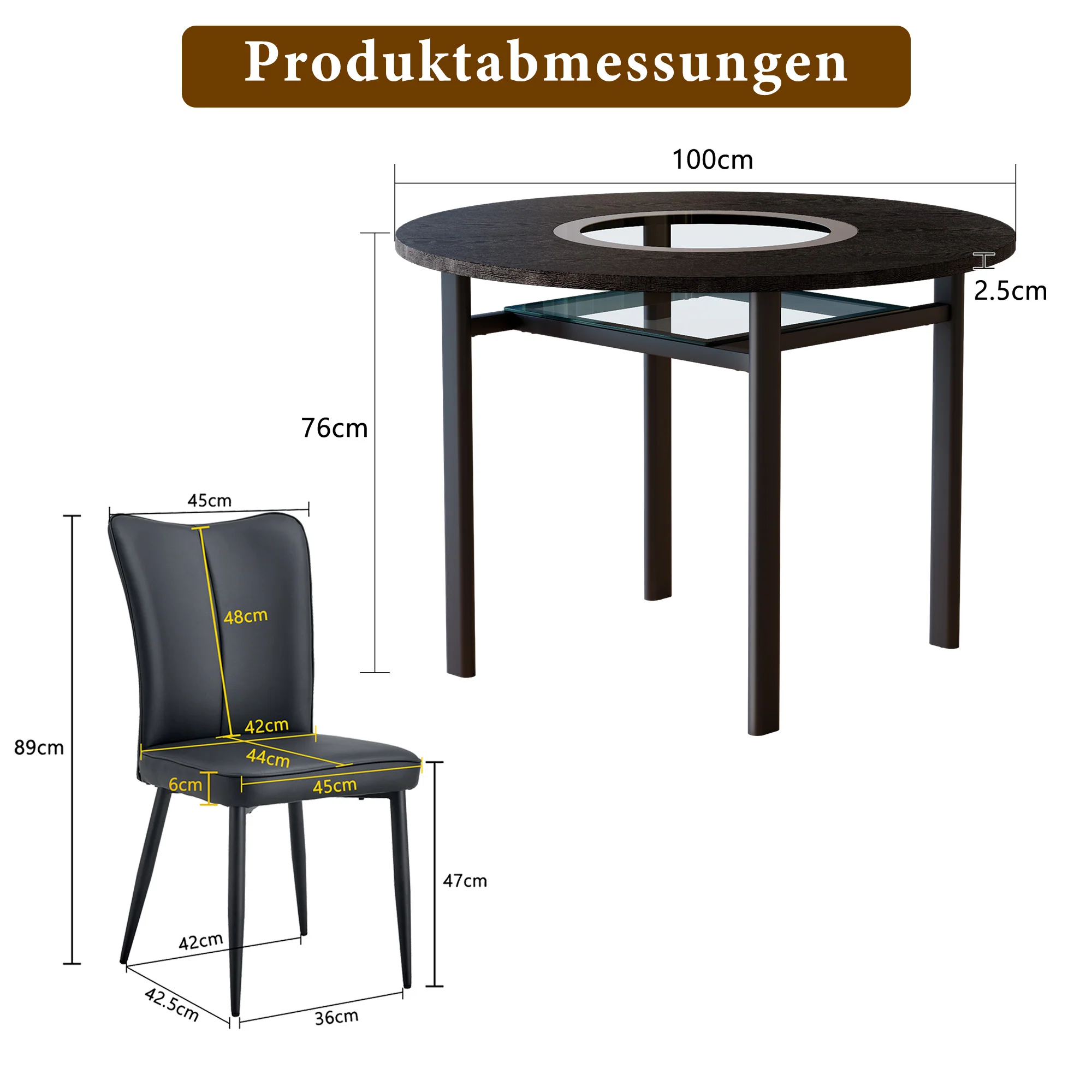 Round Table Set 100cm 4 Armchairs Minimalist - Black - Image 5