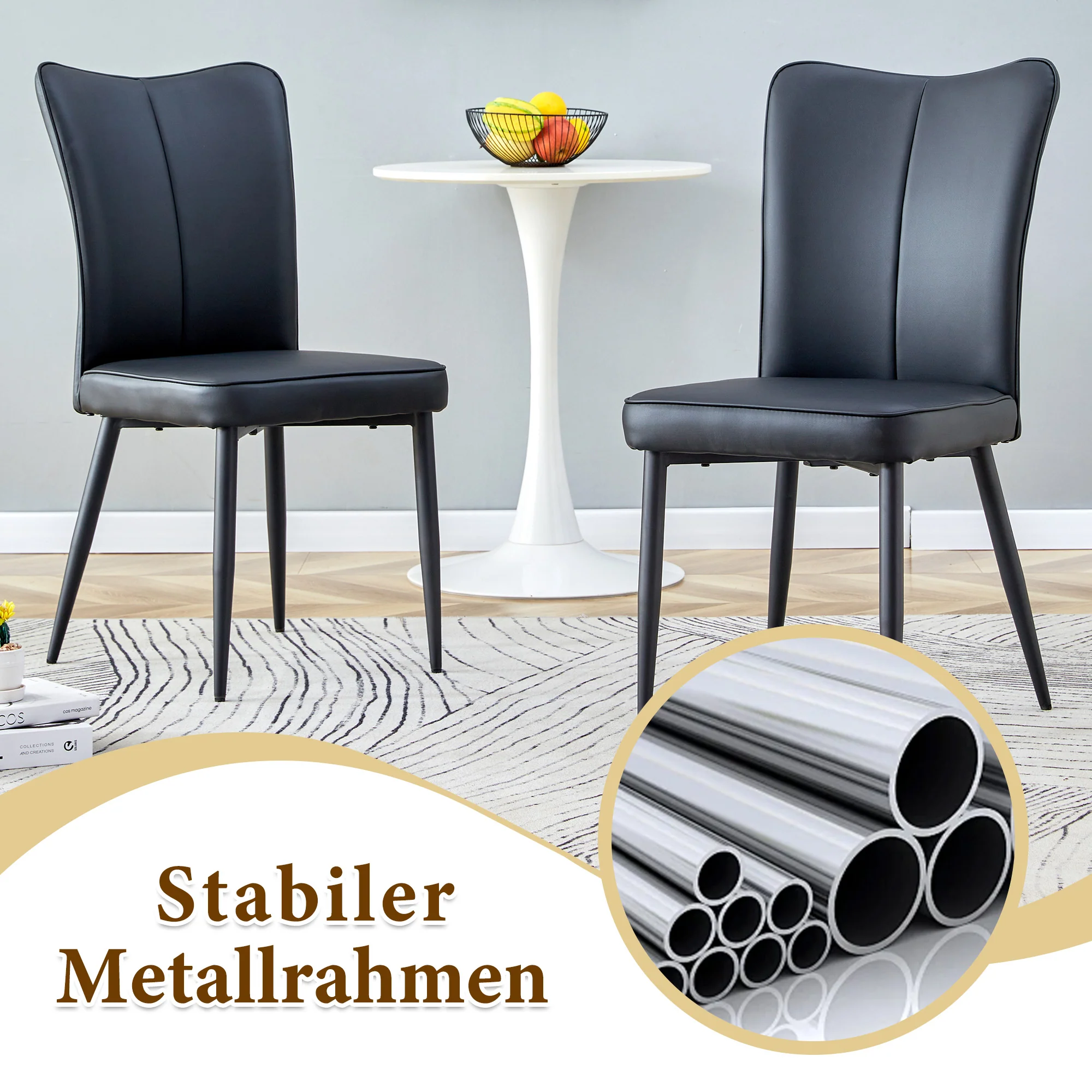 Round Table Set 100cm 4 Armchairs Minimalist - Black - Image 8