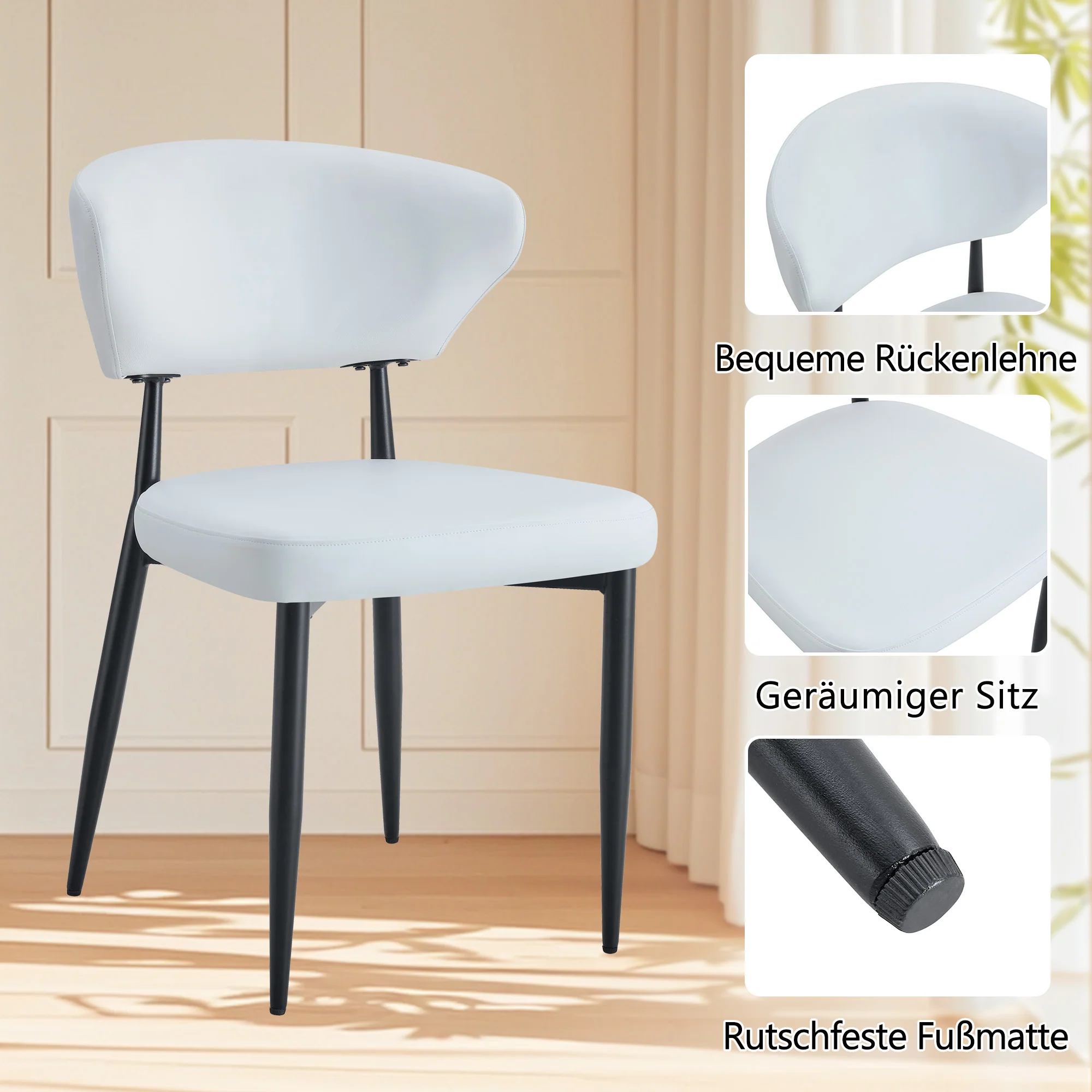 Round Table Set 100cm 4 Chairs Modern Minimalist - Black Wood/White PU - Image 10