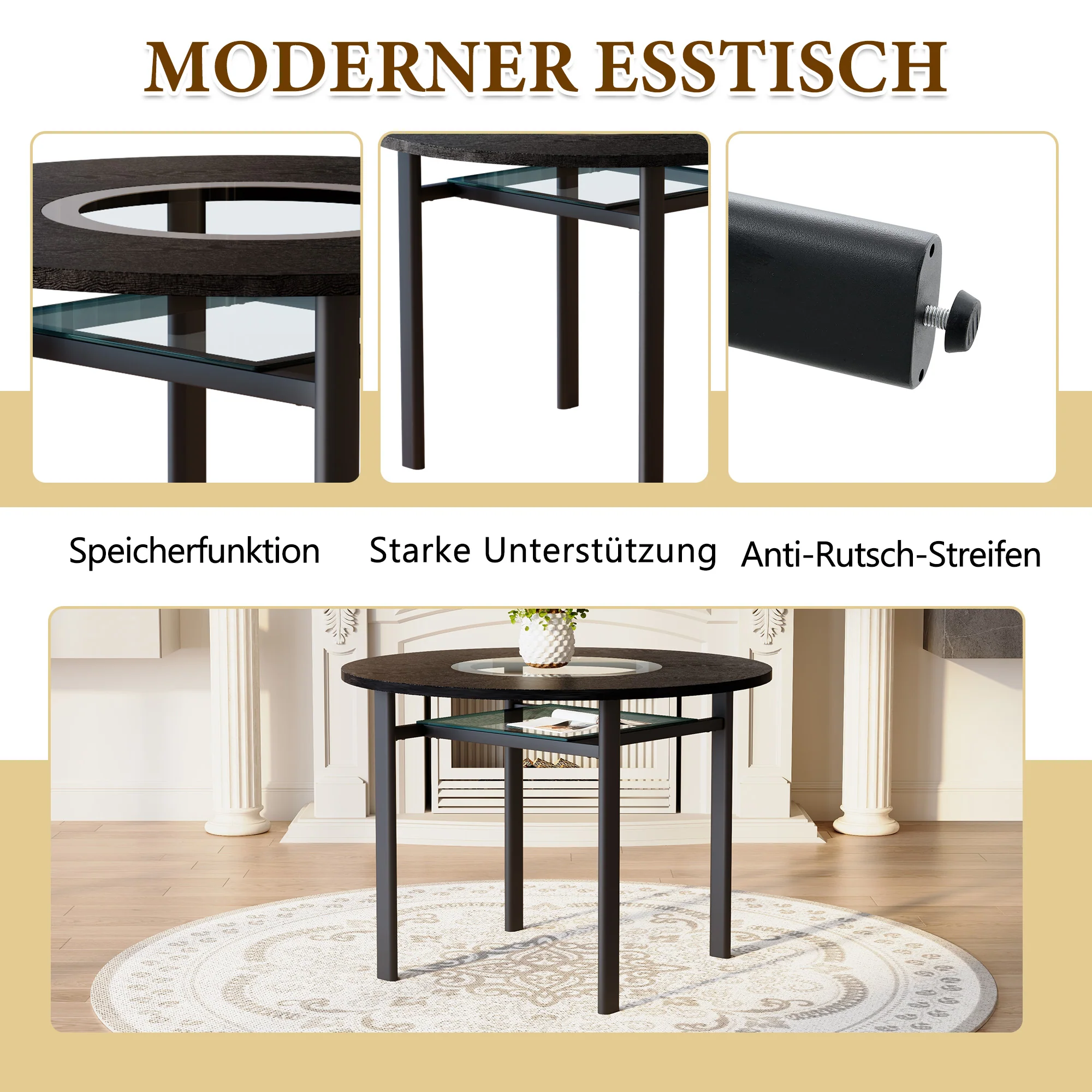 Round Table Set 100cm Diameter Modern Minimalist with 2 Armchairs Black Wood Look - Image 8