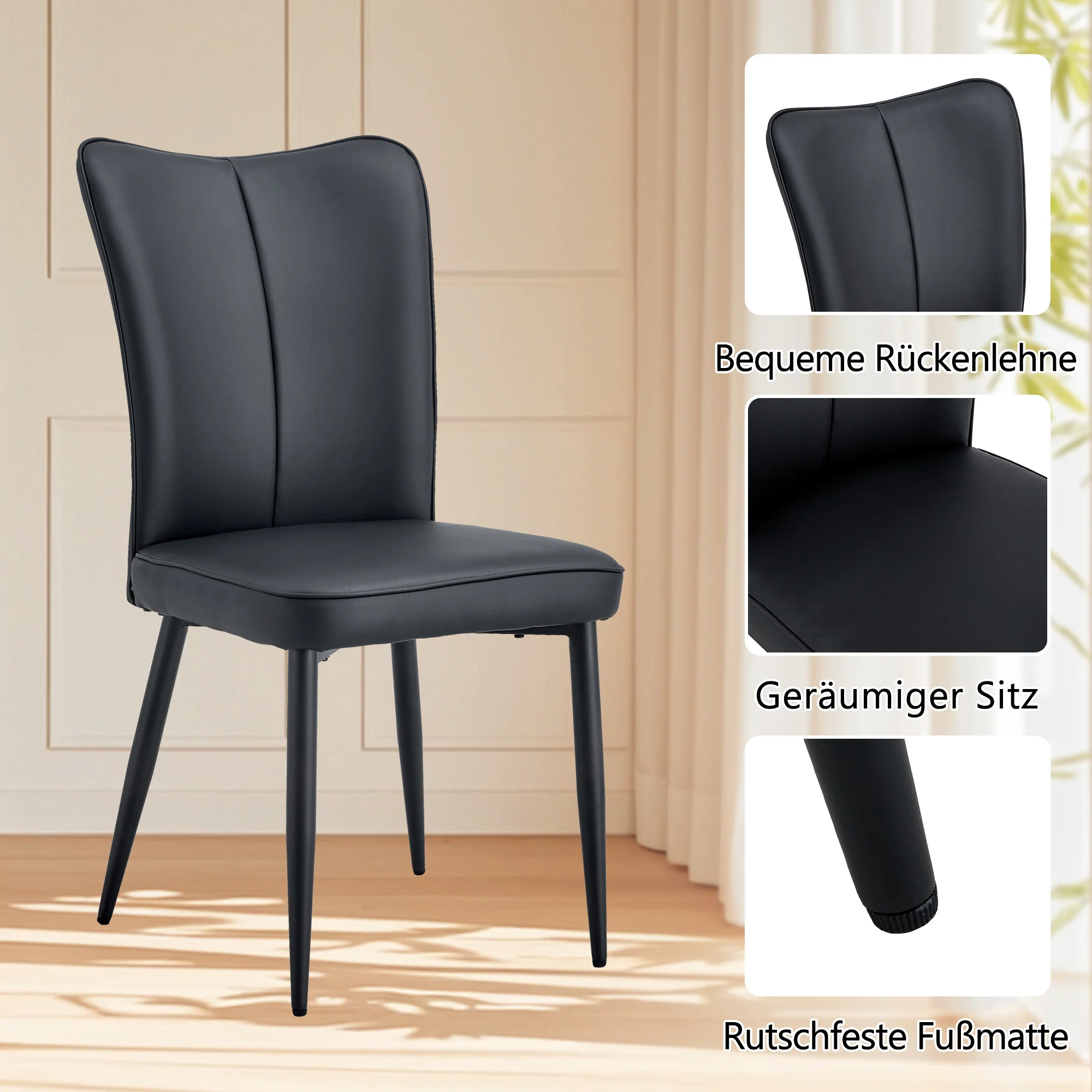 Round Table Set 100cm Diameter Modern Minimalist with 2 Armchairs Black Wood Look - Image 9