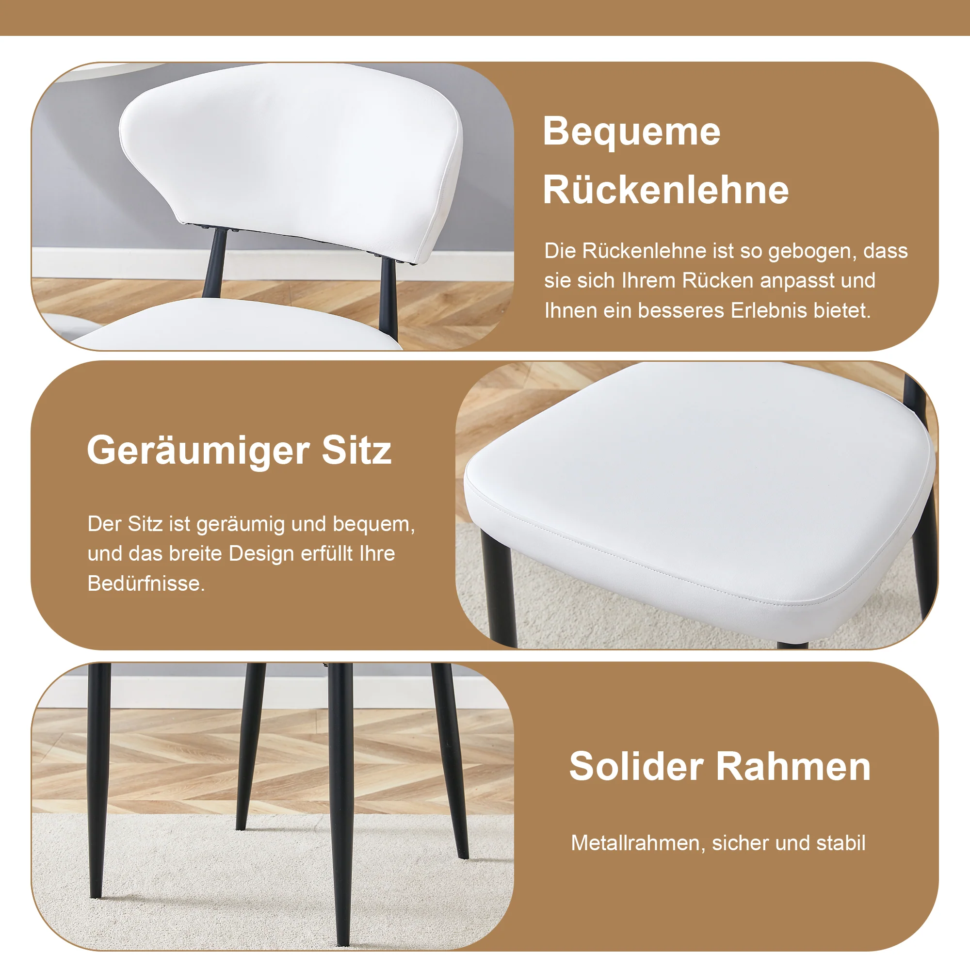 Round Table Set Modern Minimalist 100cm with 2 Armchairs - White PU/Wood Look - Image 7