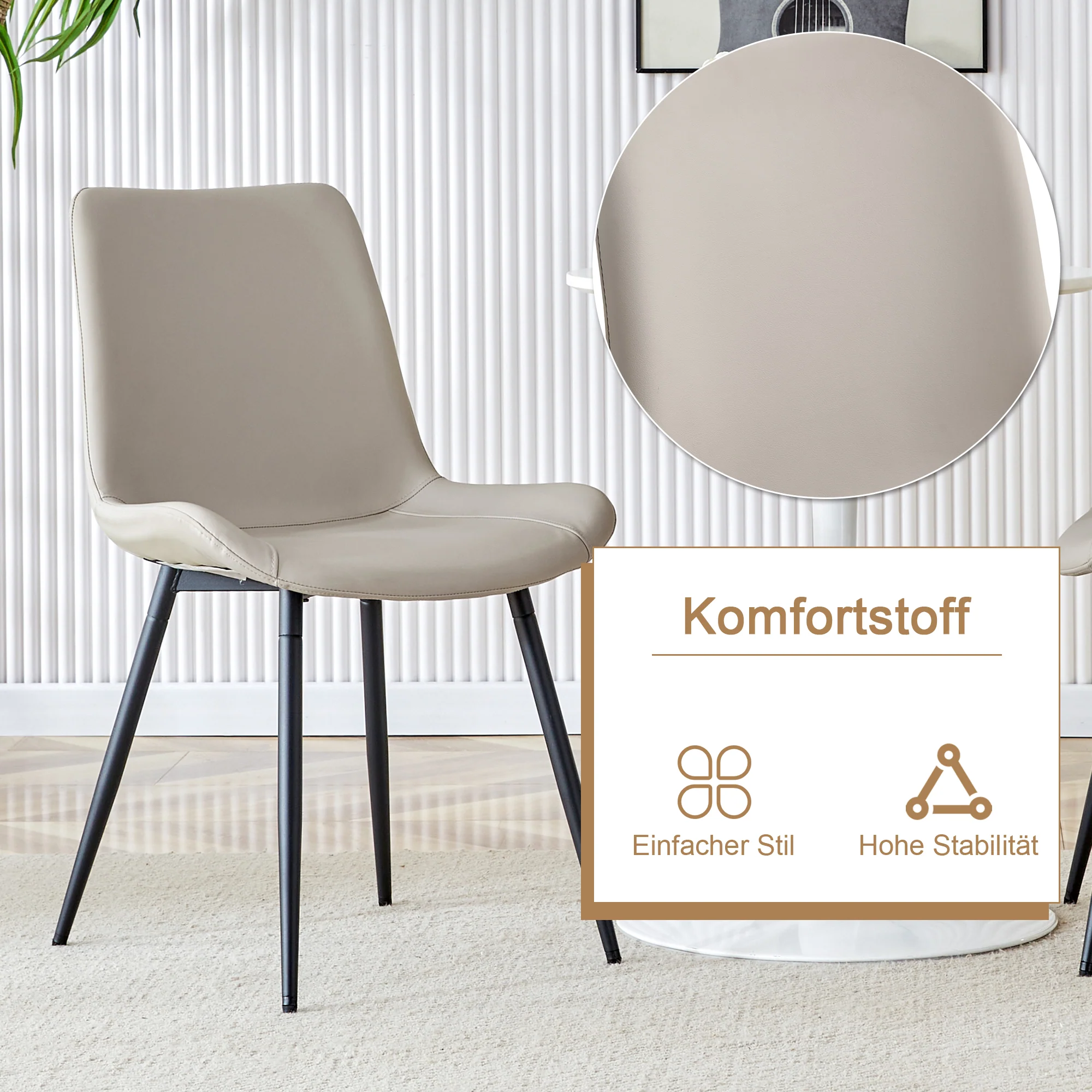 Round Table Set, Modern Minimalist 100cm with Storage and 4 Chairs, Brown Wood Look/Warm Grey PU - Image 5