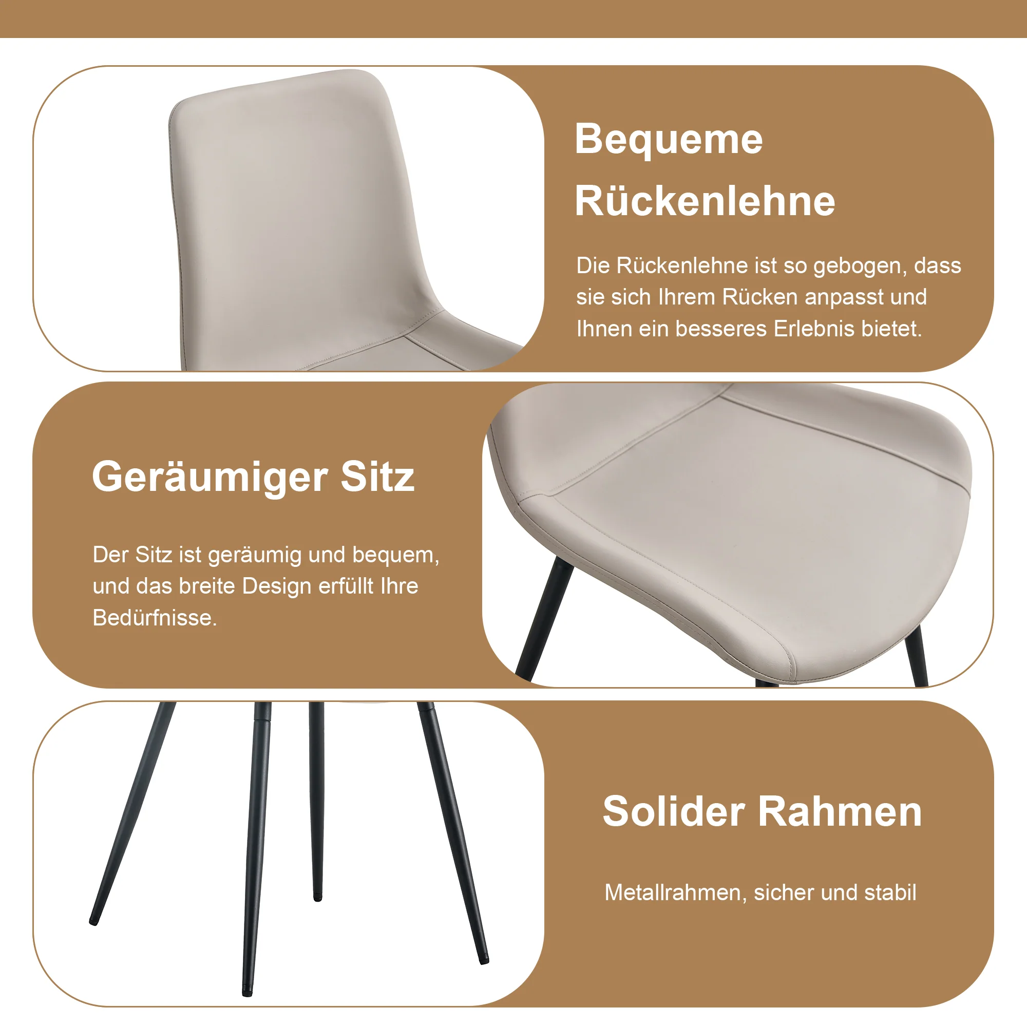 Round Table Set, Modern Minimalist 100cm with Storage and 4 Chairs, Brown Wood Look/Warm Grey PU - Image 6